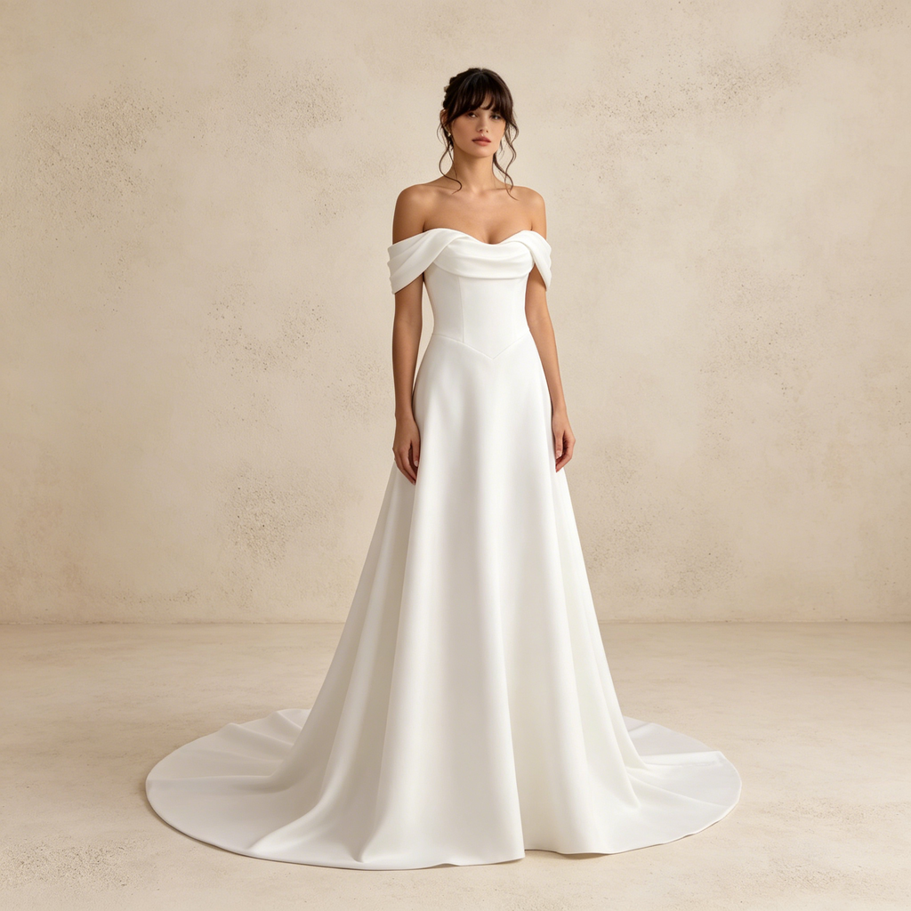 Off-Shoulder Abendkleid aus Satin | Elegantes Schulterfreies Maxikleid Weiß