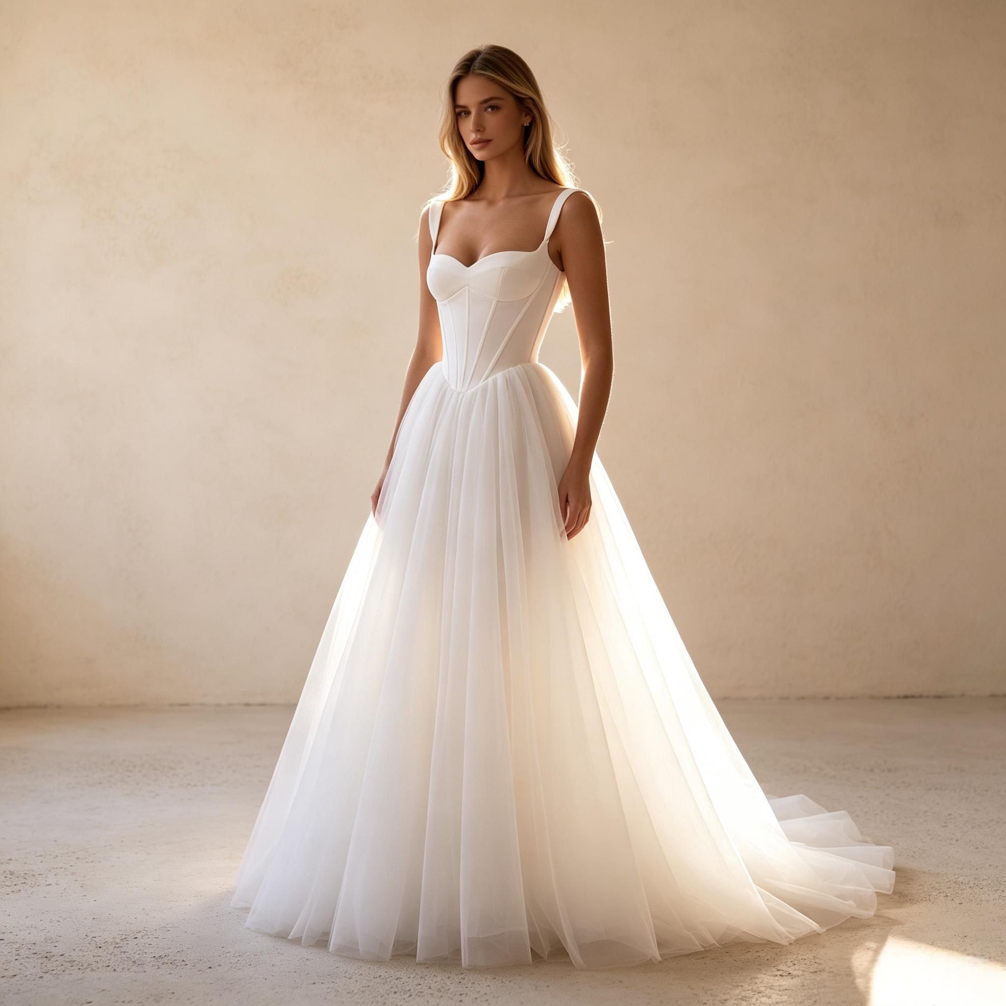 Weiches Satin Korsagen Oberteil Maxikleid mit Volant Tüll Rock, Trägerkleid mit Schnürverschluss am Rücken, luftiges fließendes Langkleid für festliche Anlässe