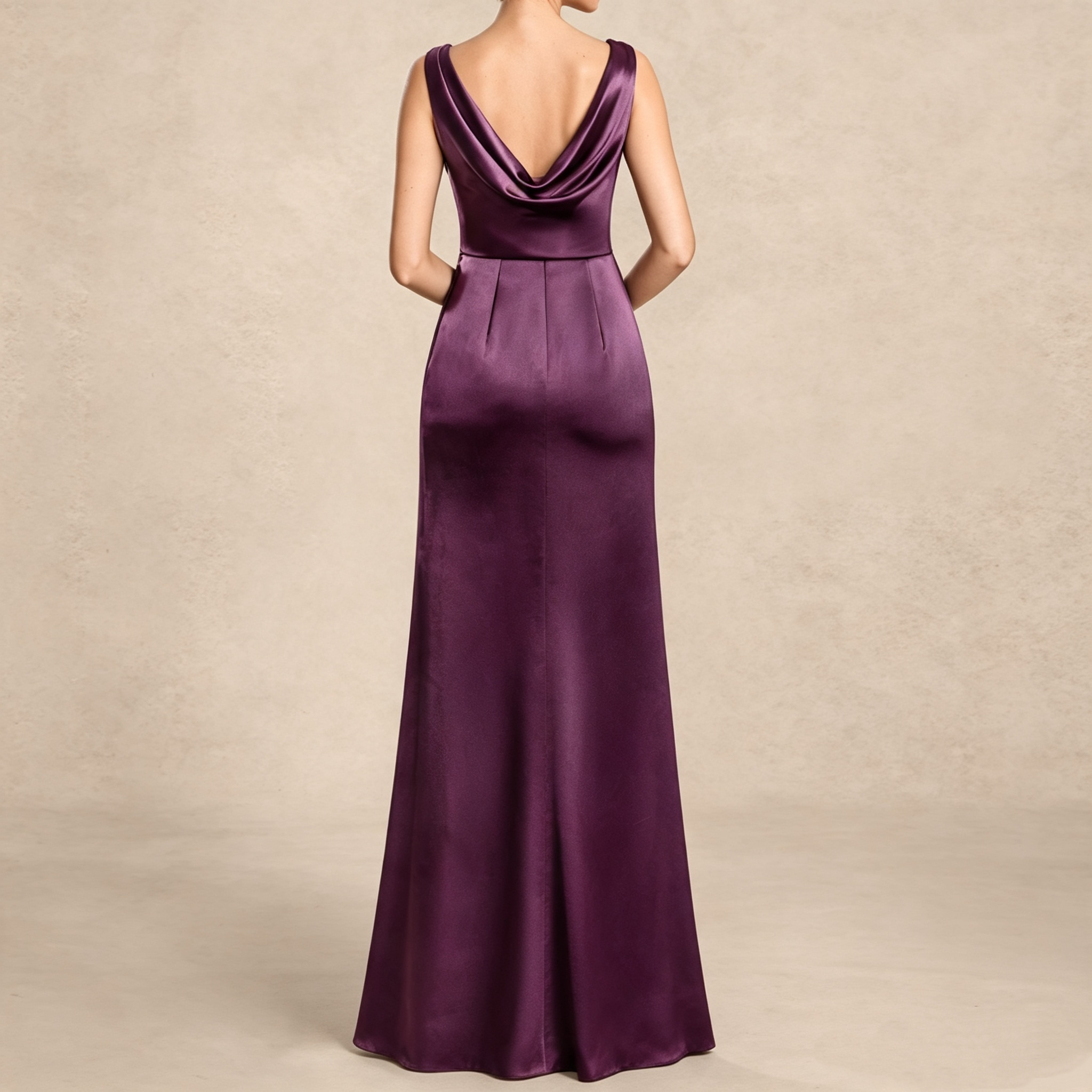 Ärmelloses Satin Festkleid in Traube mit Cowl Rücken für feierliche Anlässe