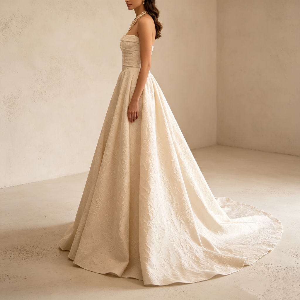 Elegantes trägerloses Jacquard-Abendkleid mit Corsagen-Mieder | Maßanfertigung