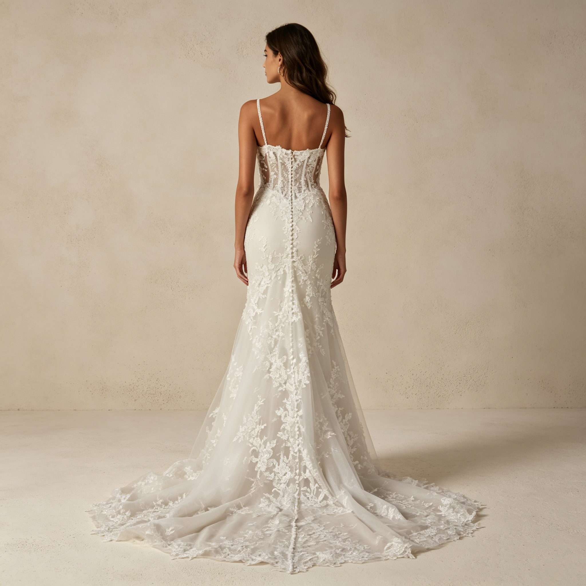 Exklusives Meerjungfrau-Maxikleid mit Illusions-Korsett – Elegantes Abendkleid mit floraler Spitze und Schleppe