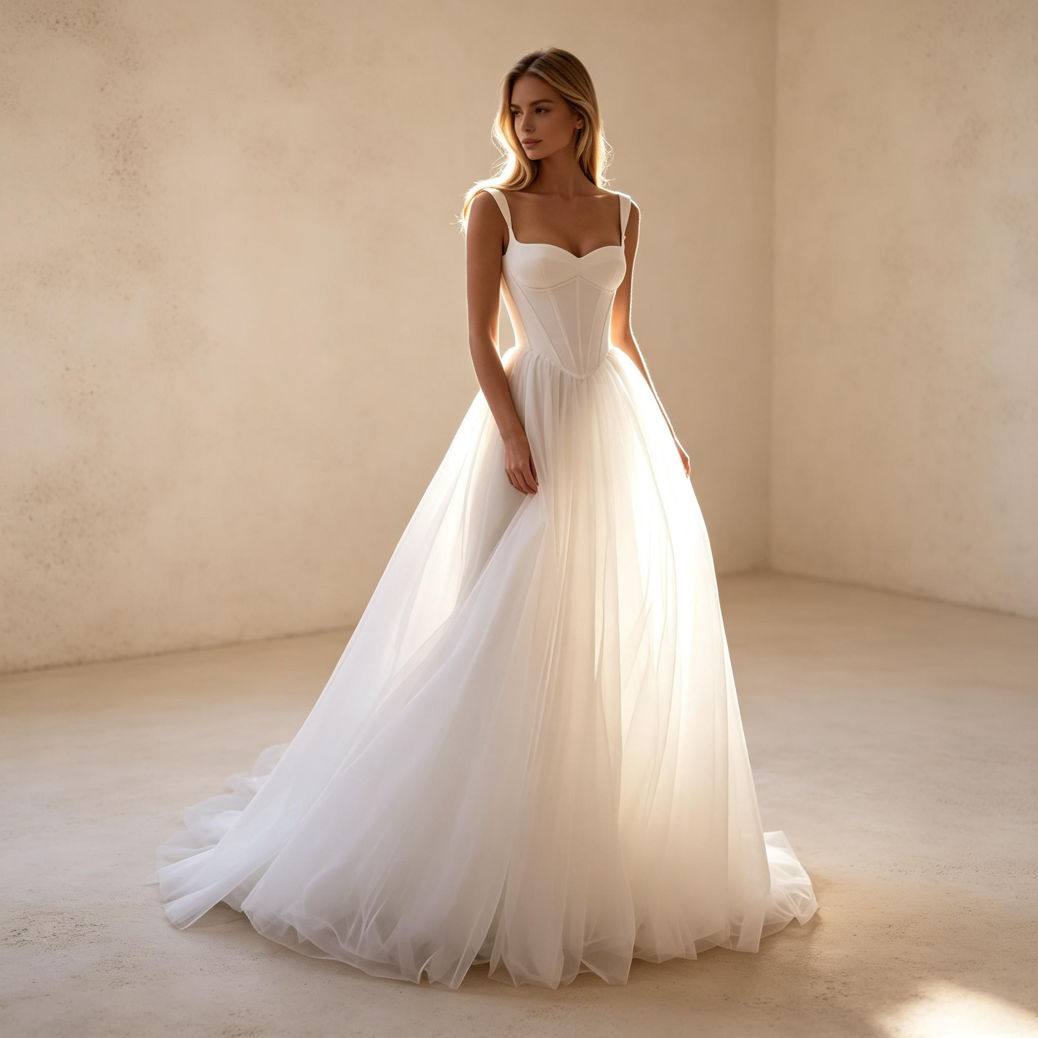 Weiches Satin Korsagen Oberteil Maxikleid mit Volant Tüll Rock, Trägerkleid mit Schnürverschluss am Rücken, luftiges fließendes Langkleid für festliche Anlässe