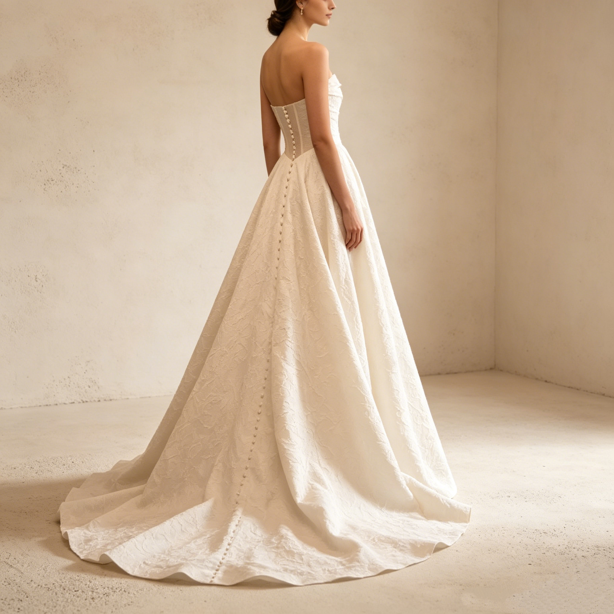Elegantes trägerloses Jacquard-Abendkleid mit Corsagen-Mieder | Maßanfertigung