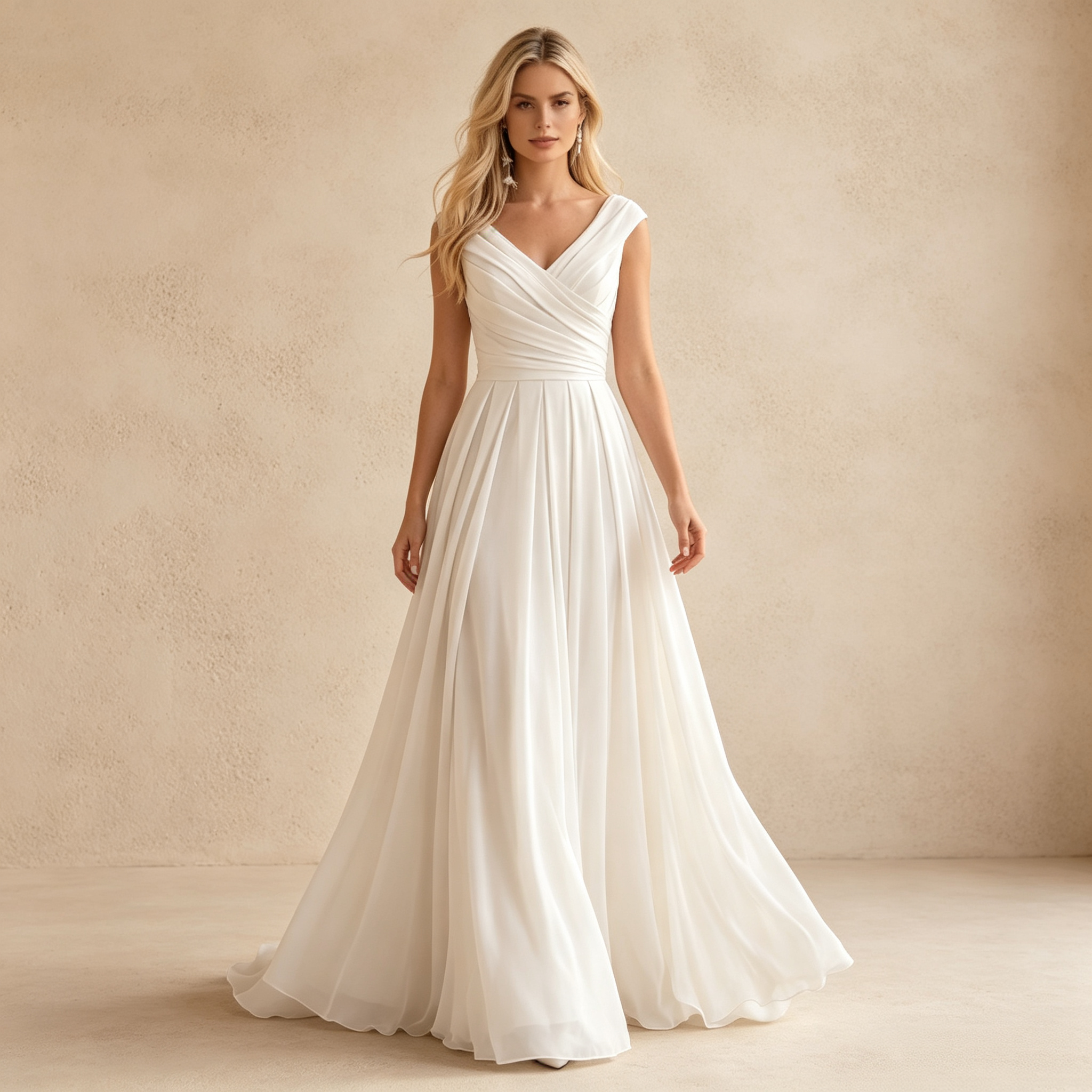 Damen Schulterfreies Satin-Maxikleid mit Drapierter Corsage und Faltenrock - Elfenbein