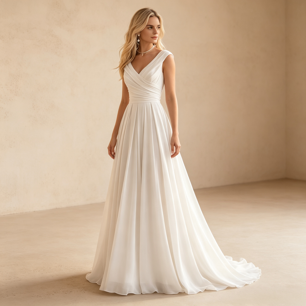 Damen Schulterfreies Satin-Maxikleid mit Drapierter Corsage und Faltenrock - Elfenbein