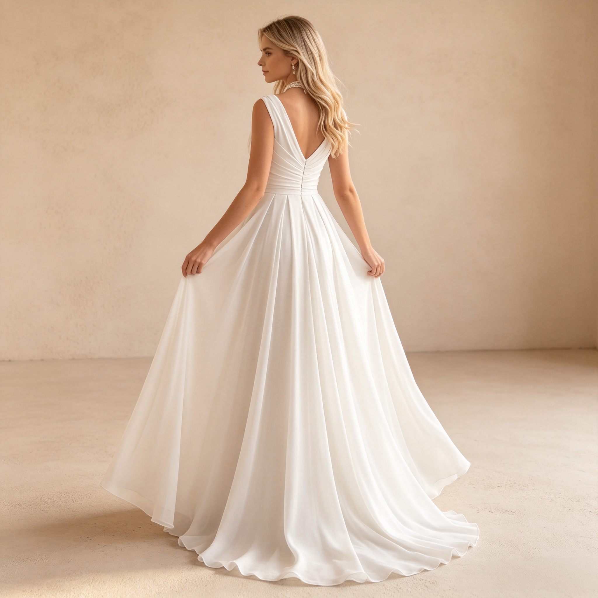 Damen Schulterfreies Satin-Maxikleid mit Drapierter Corsage und Faltenrock - Elfenbein