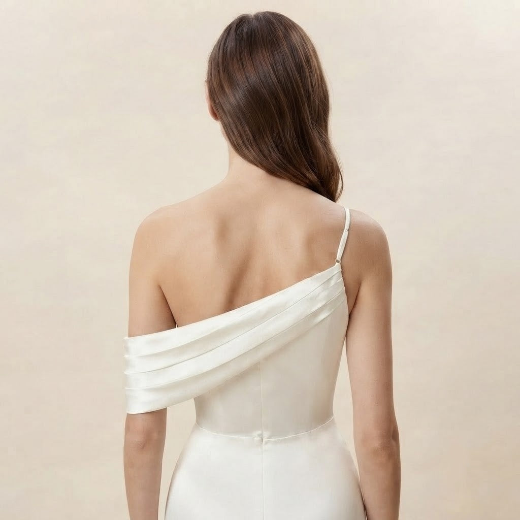 Festliches Maxikleid mit One‑Shoulder‑Design, gefalteten Details und figurnahem Mermaid‑Schnitt