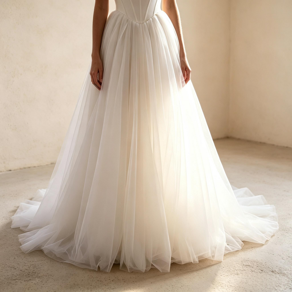 Weiches Satin Korsagen Oberteil Maxikleid mit Volant Tüll Rock, Trägerkleid mit Schnürverschluss am Rücken, luftiges fließendes Langkleid für festliche Anlässe