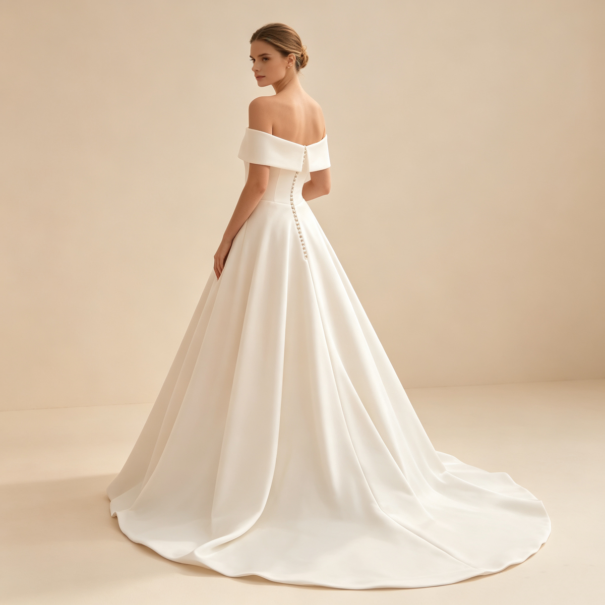 Elegantes Bardot Langkleid für Damen mit Rockschlitz und großer Schleppe festliches Abendkleid