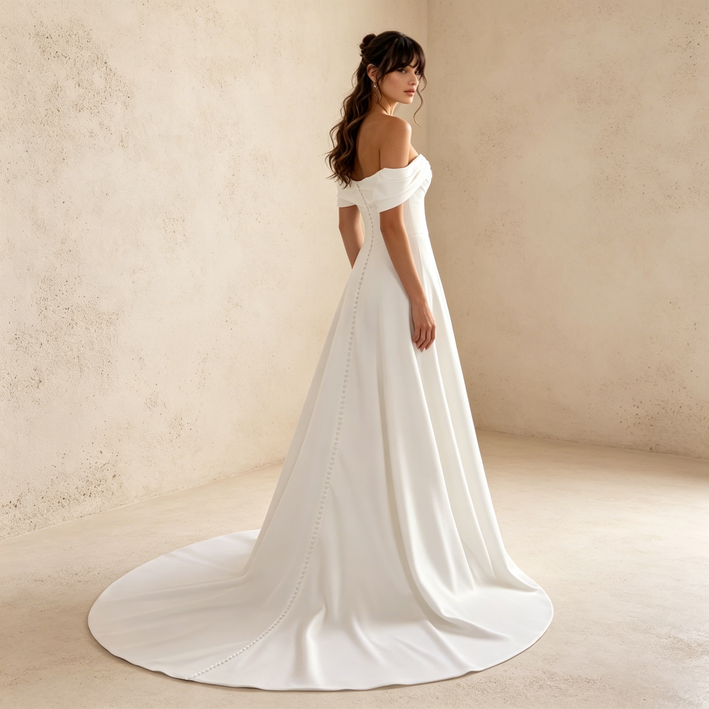 Off-Shoulder Abendkleid aus Satin | Elegantes Schulterfreies Maxikleid Weiß