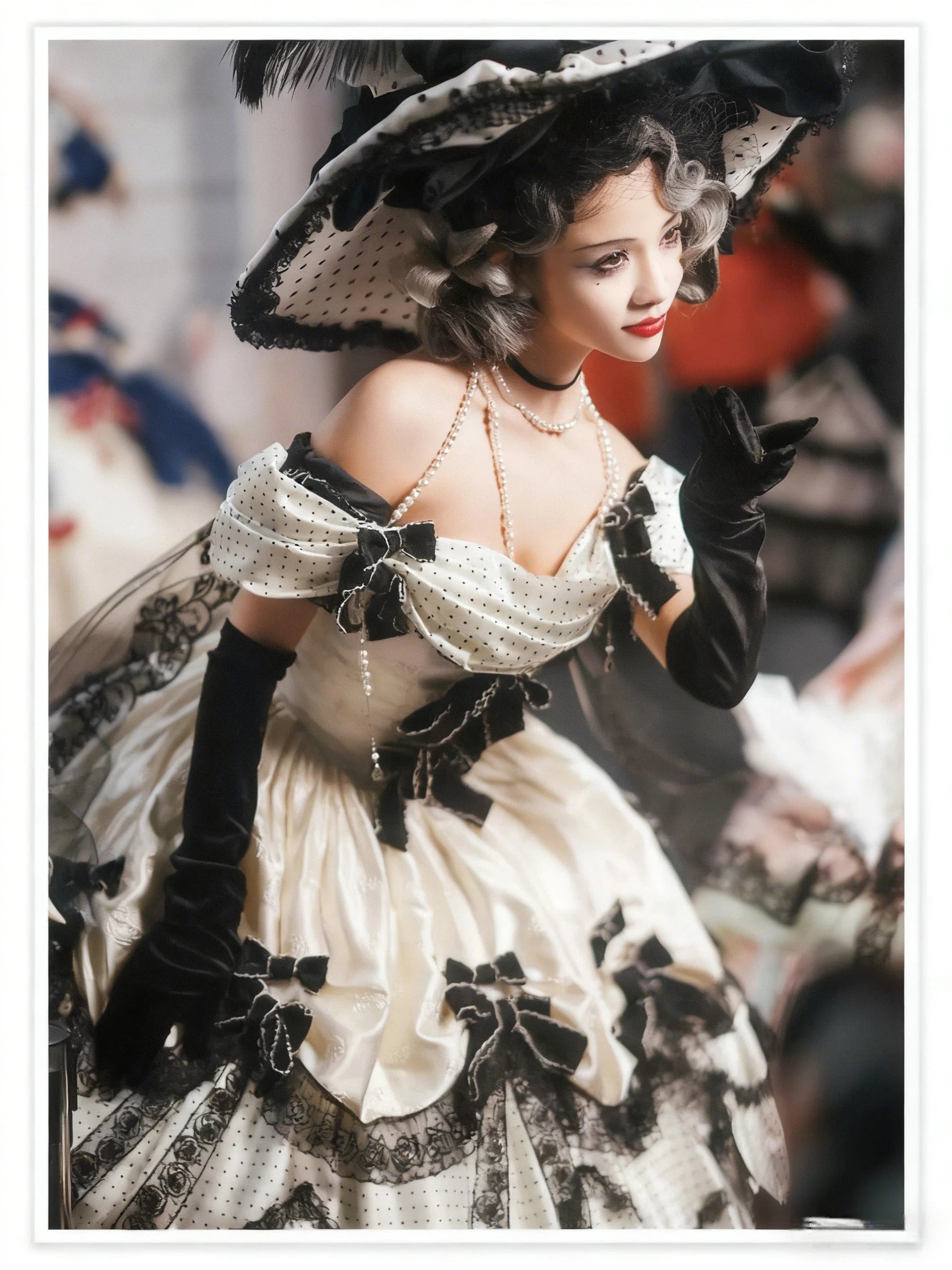 Gothic Lolita Abiballkleid Weiß Schwarz Lang Ärmellos Plus Size Für Tee Party 34-42