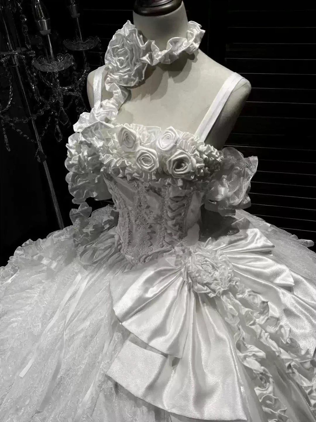 Hime Lolita Ballkleid Weiß Lang Ärmellos OP Hochzeit für Teeparty 34-44