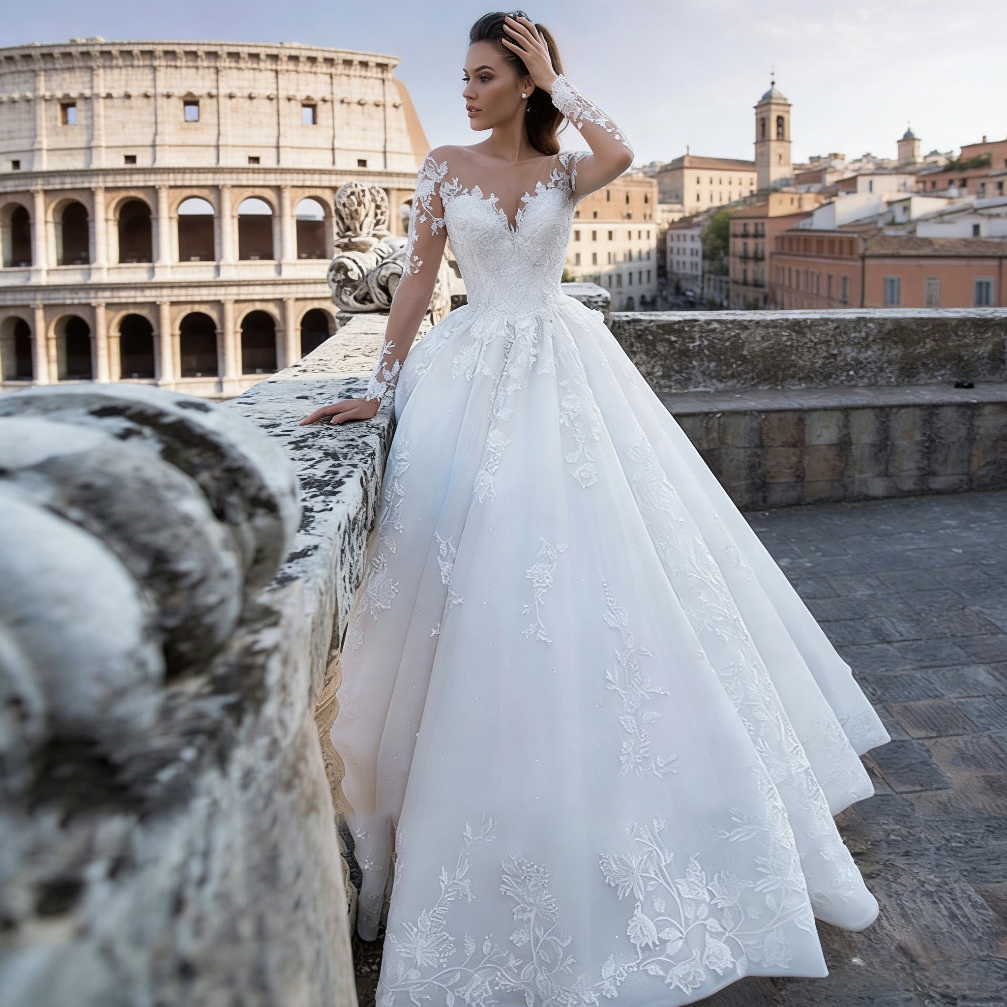 Zartes Brautkleid in Elfenbein mit Spitze und Herzausschnitt