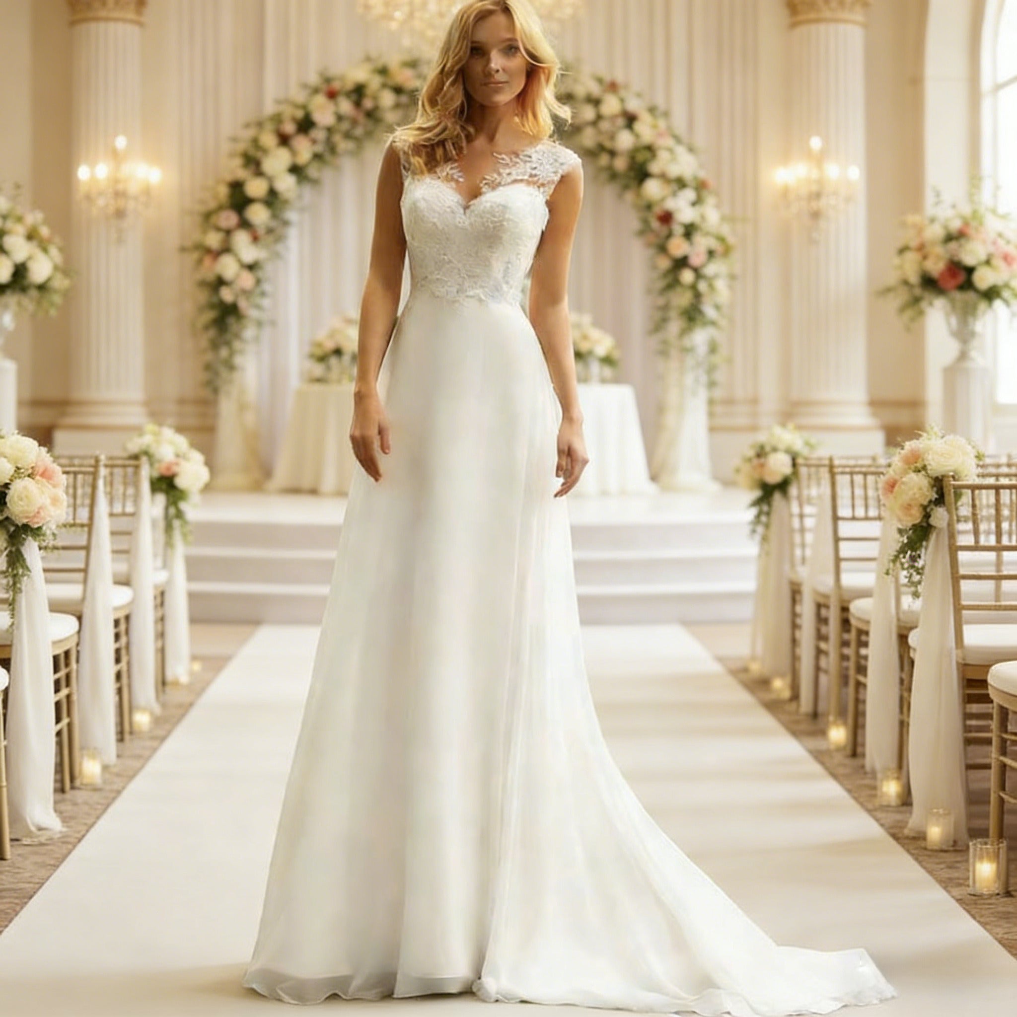 Spitzen Brautkleid Fotoshooting Chiffon Rock Elegant Leicht Hochzeitskleid