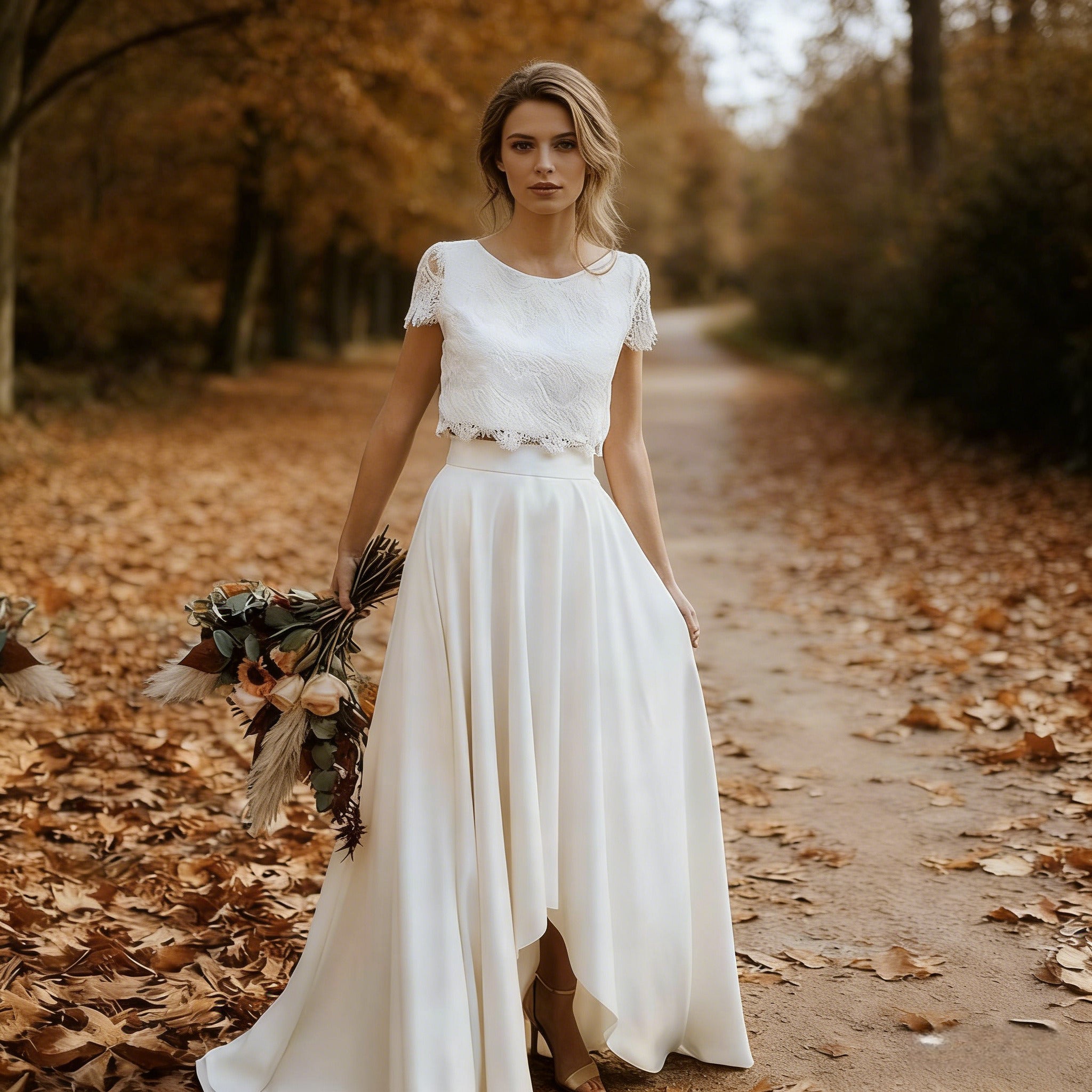 Modularer Zweiteiler für die Braut: Individueller Designausschnitt mit variablen Ärmellängen