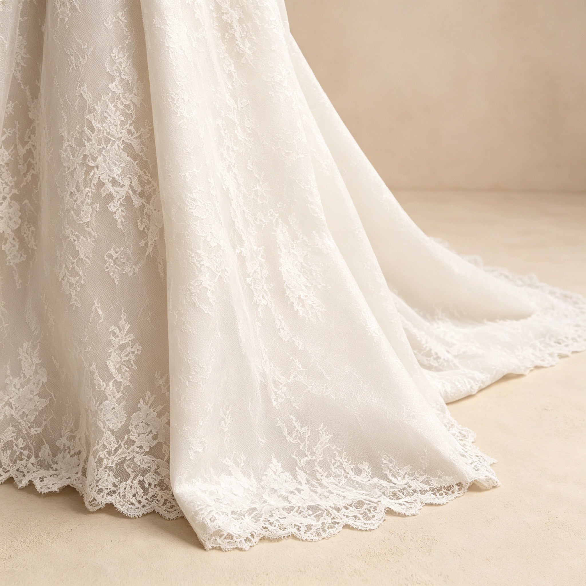 Abendkleid in Weiß mit Spaghettiträgern und Allover-Spitze
