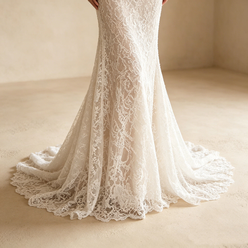 Abendkleid in Weiß mit Neckholder-Ausschnitt und Allover-Spitze
