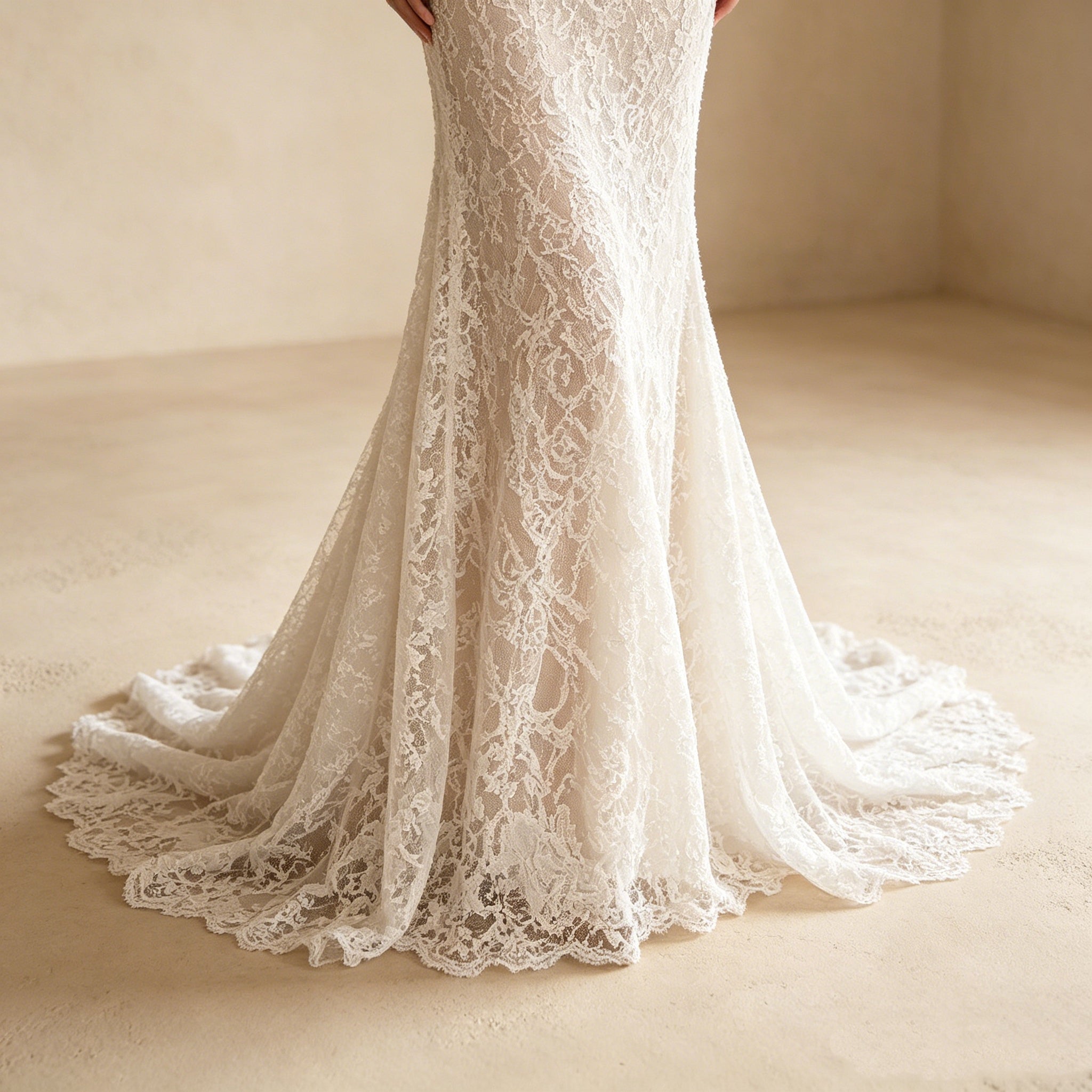Abendkleid in Weiß mit Neckholder-Ausschnitt und Allover-Spitze