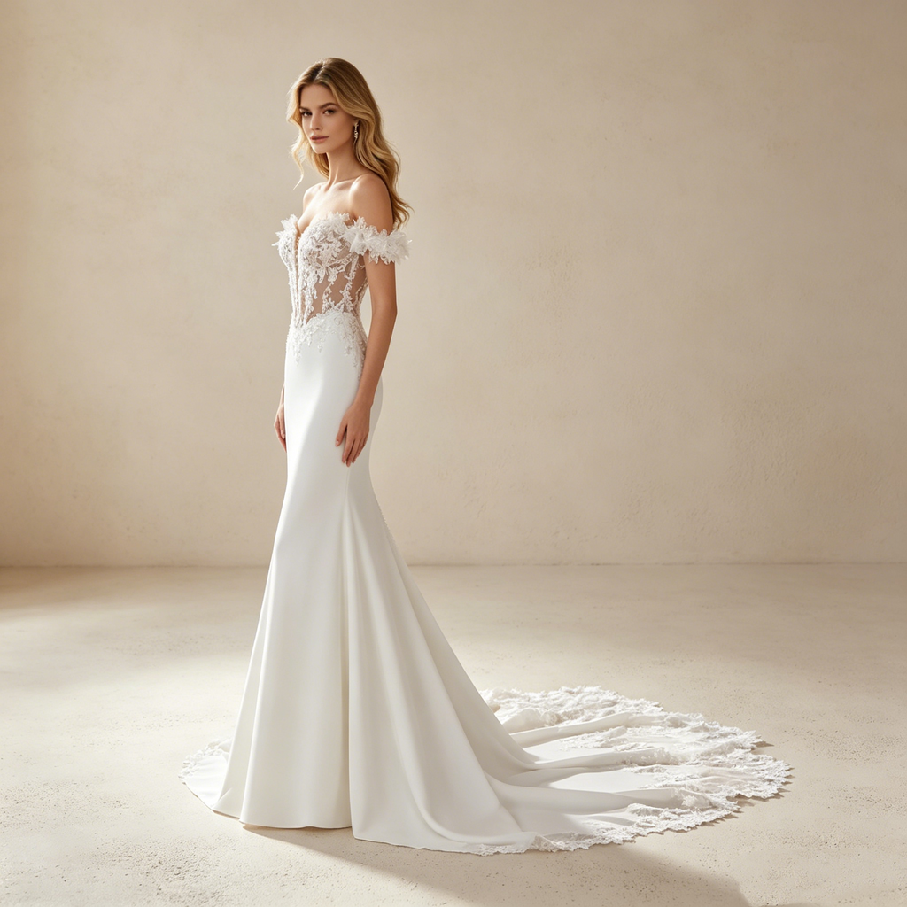 Luxuriöses Meerjungfrau-Abendkleid mit Illusions-Korsett – Elegantes Maxikleid mit Spitzen-Applikationen und Schleppe