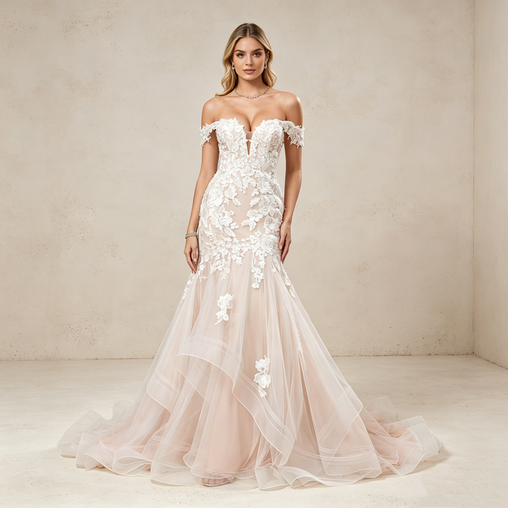 Zweifarbiges Off-Shoulder Abendkleid in Meerjungfrau-Silhouette mit Spitze | Maßanfertigung