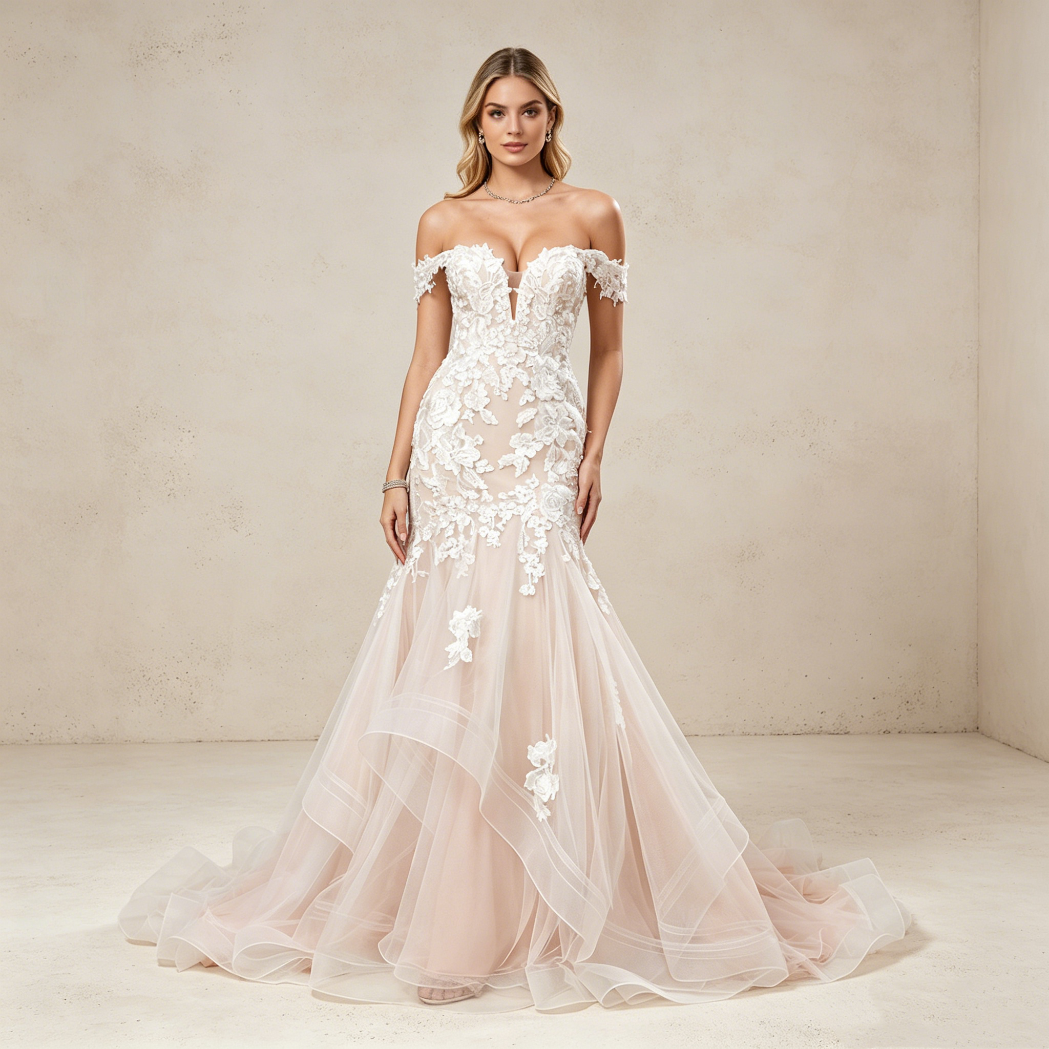 Zweifarbiges Off-Shoulder Abendkleid in Meerjungfrau-Silhouette mit Spitze | Maßanfertigung
