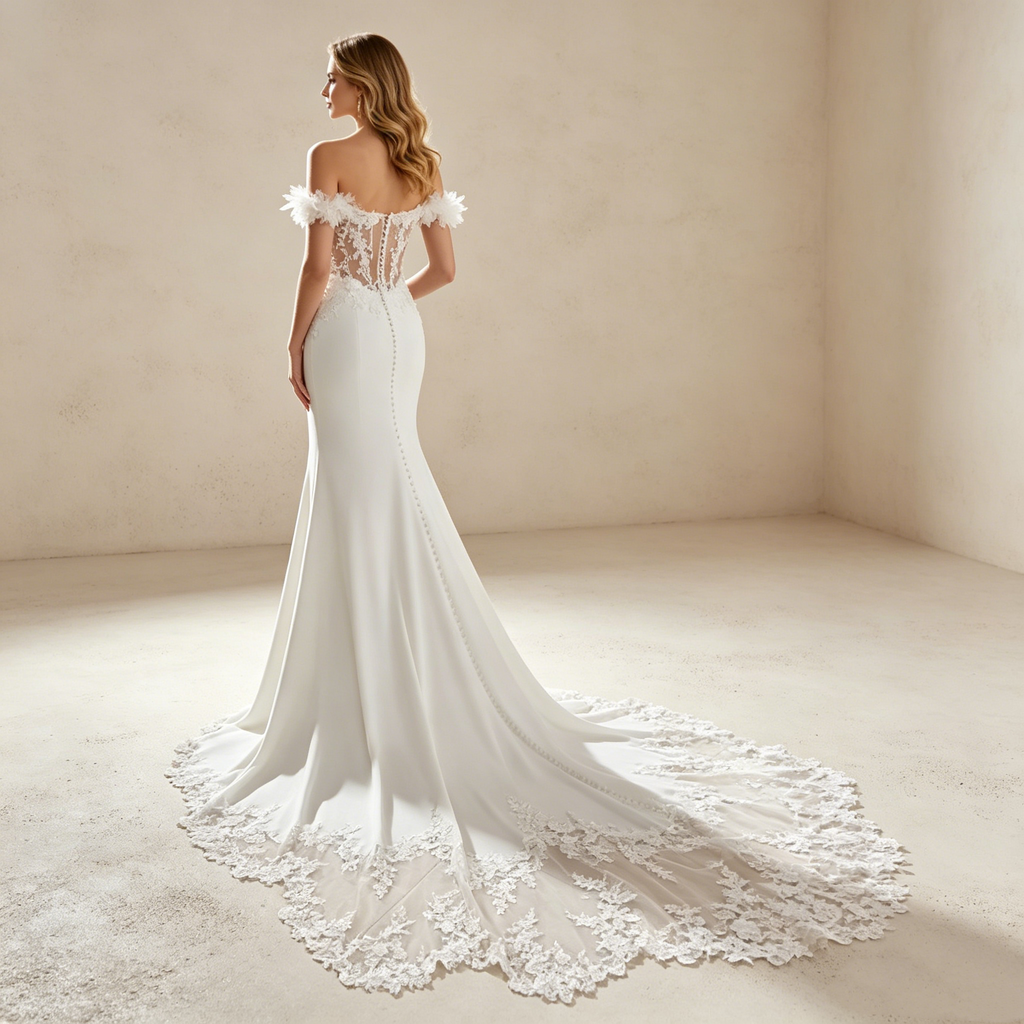 Luxuriöses Meerjungfrau-Abendkleid mit Illusions-Korsett – Elegantes Maxikleid mit Spitzen-Applikationen und Schleppe