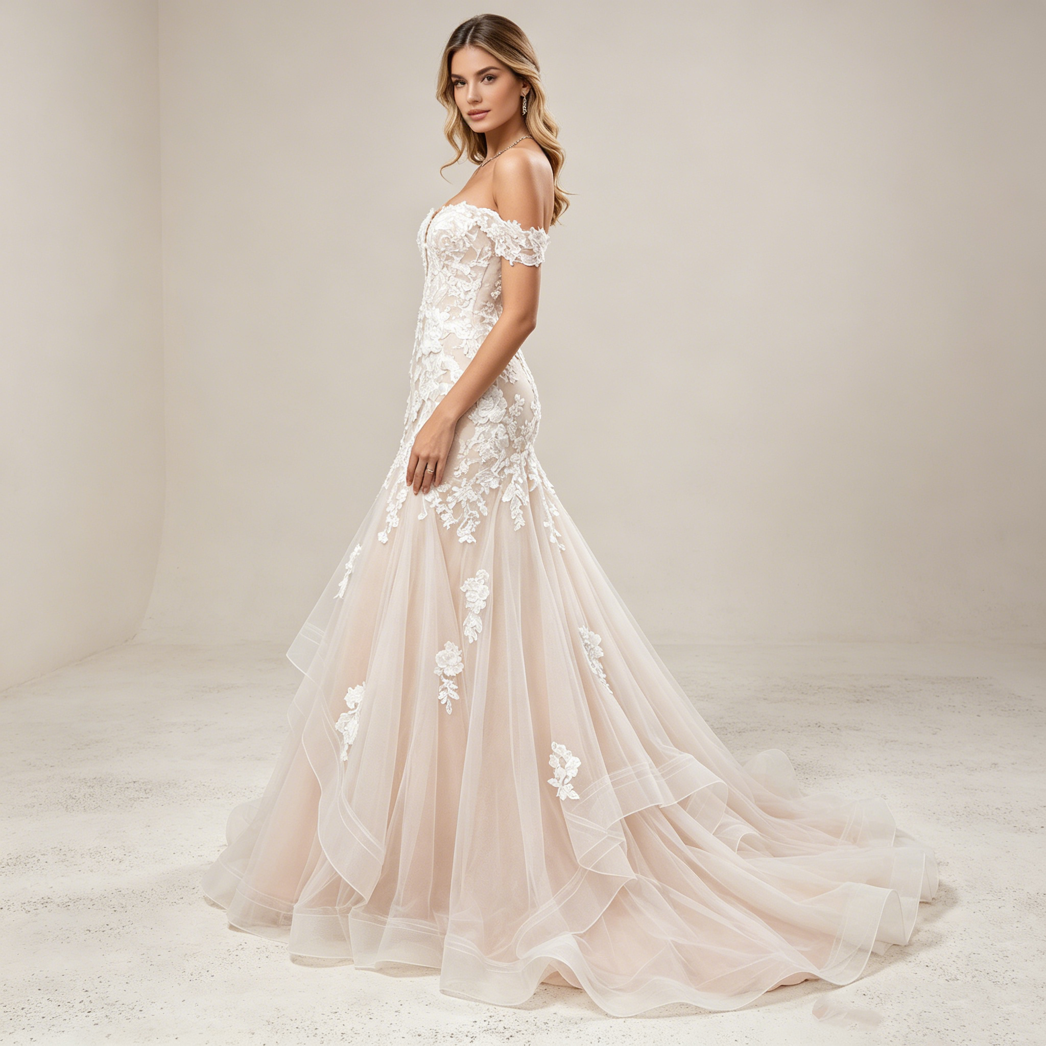 Zweifarbiges Off-Shoulder Abendkleid in Meerjungfrau-Silhouette mit Spitze | Maßanfertigung