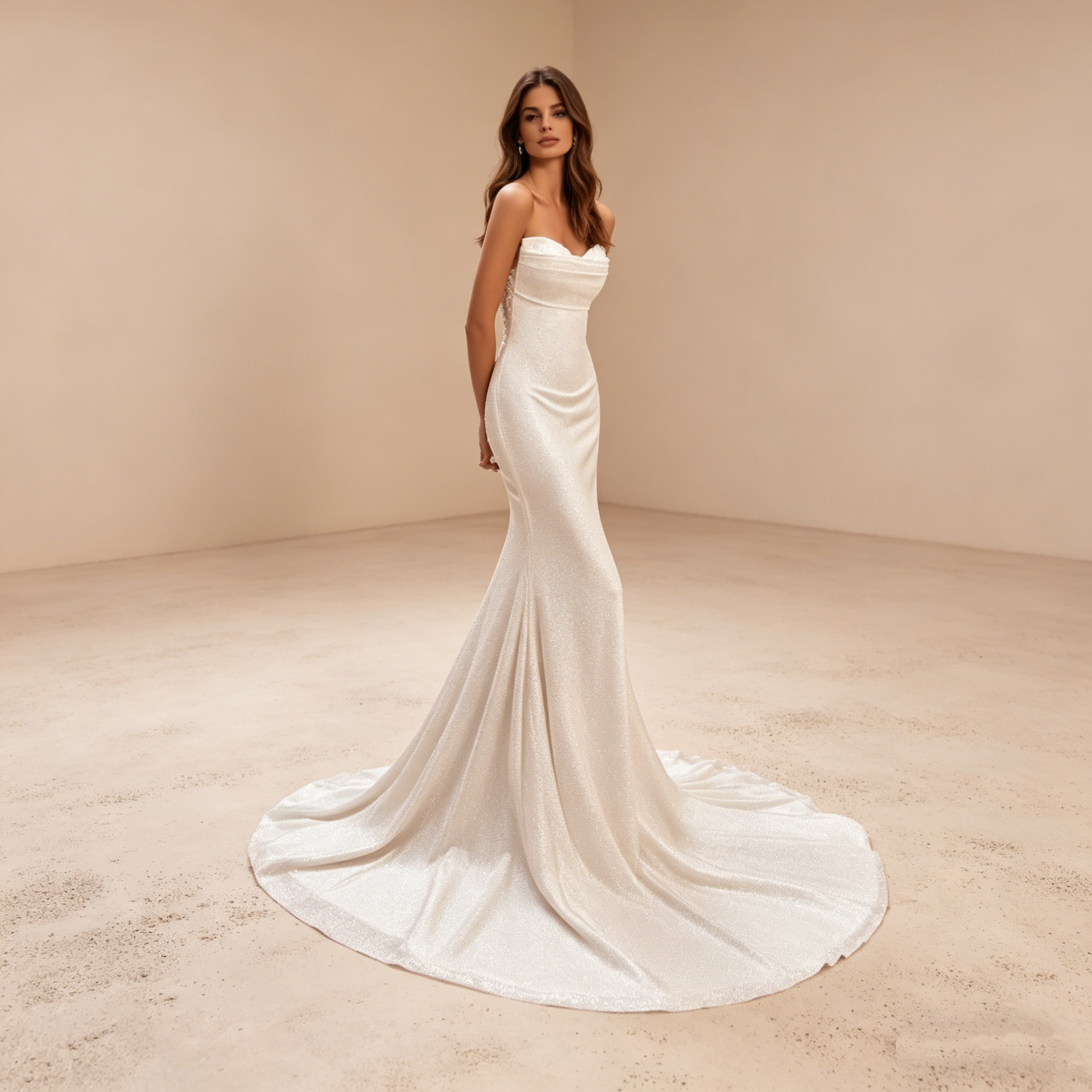 Funkelndes Abendkleid in Elfenbein mit Pailletten, Elegante Meerjungfrau-Galarobe, Trägerloses Maxikleid für Besondere Anlässe