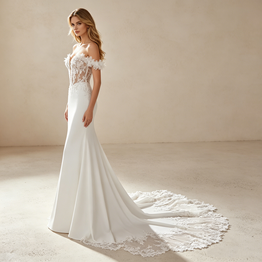 Luxuriöses Meerjungfrau-Abendkleid mit Illusions-Korsett – Elegantes Maxikleid mit Spitzen-Applikationen und Schleppe