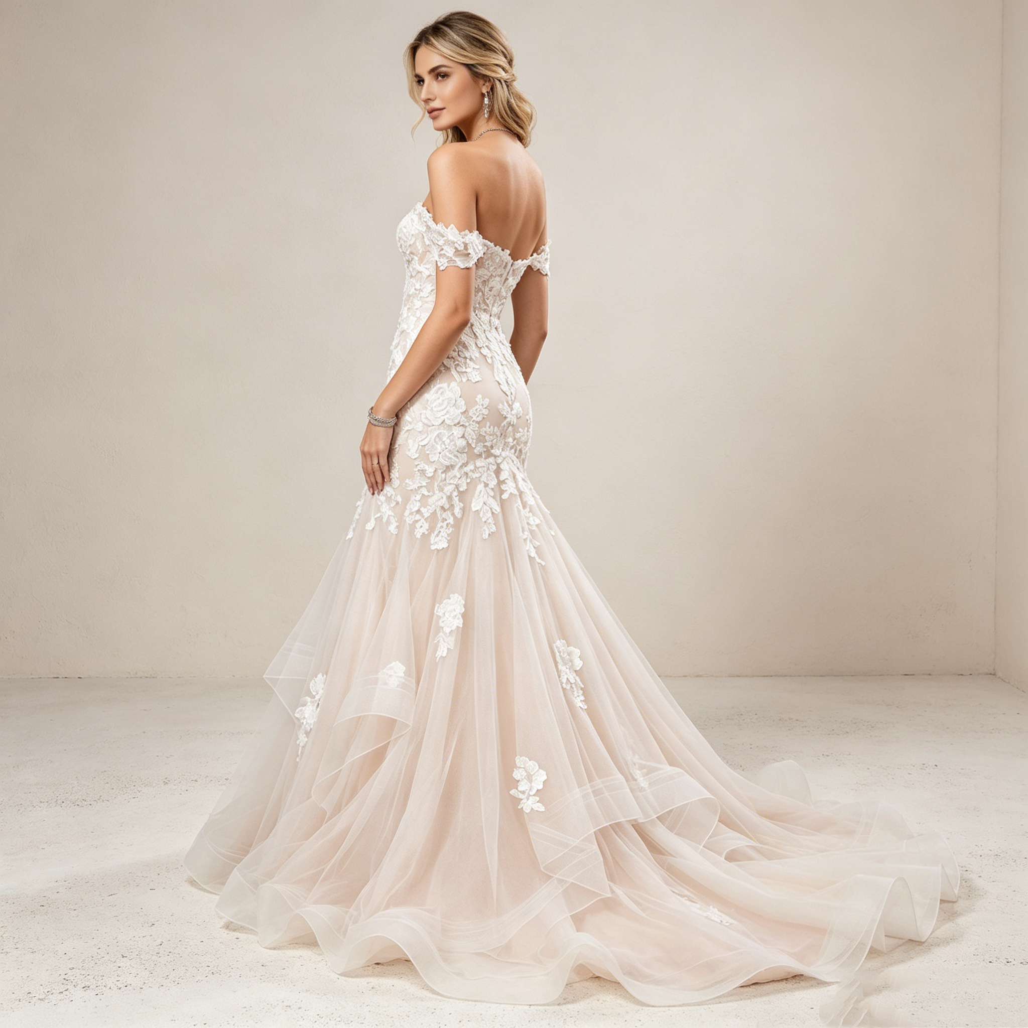 Zweifarbiges Off-Shoulder Abendkleid in Meerjungfrau-Silhouette mit Spitze | Maßanfertigung