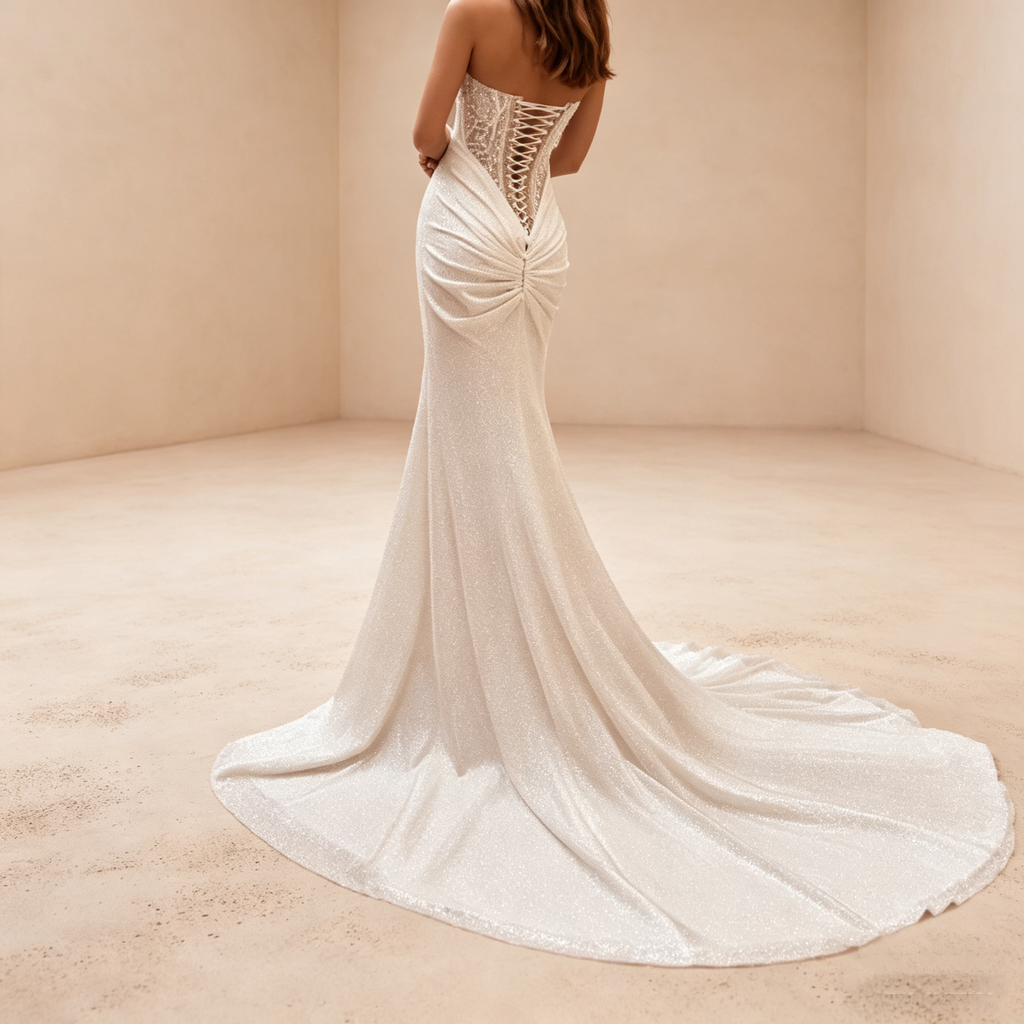 Funkelndes Abendkleid in Elfenbein mit Pailletten, Elegante Meerjungfrau-Galarobe, Trägerloses Maxikleid für Besondere Anlässe