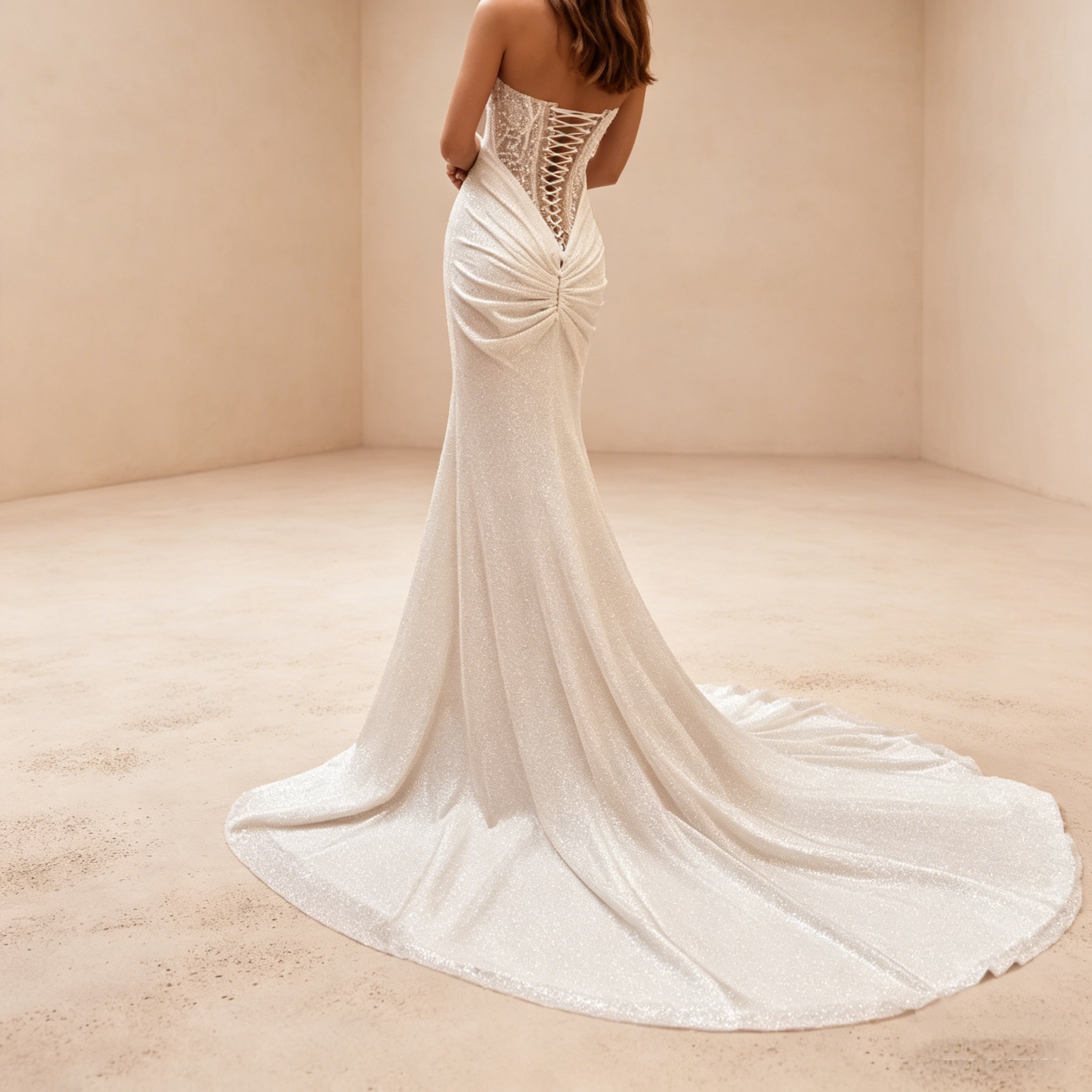 Funkelndes Abendkleid in Elfenbein mit Pailletten, Elegante Meerjungfrau-Galarobe, Trägerloses Maxikleid für Besondere Anlässe