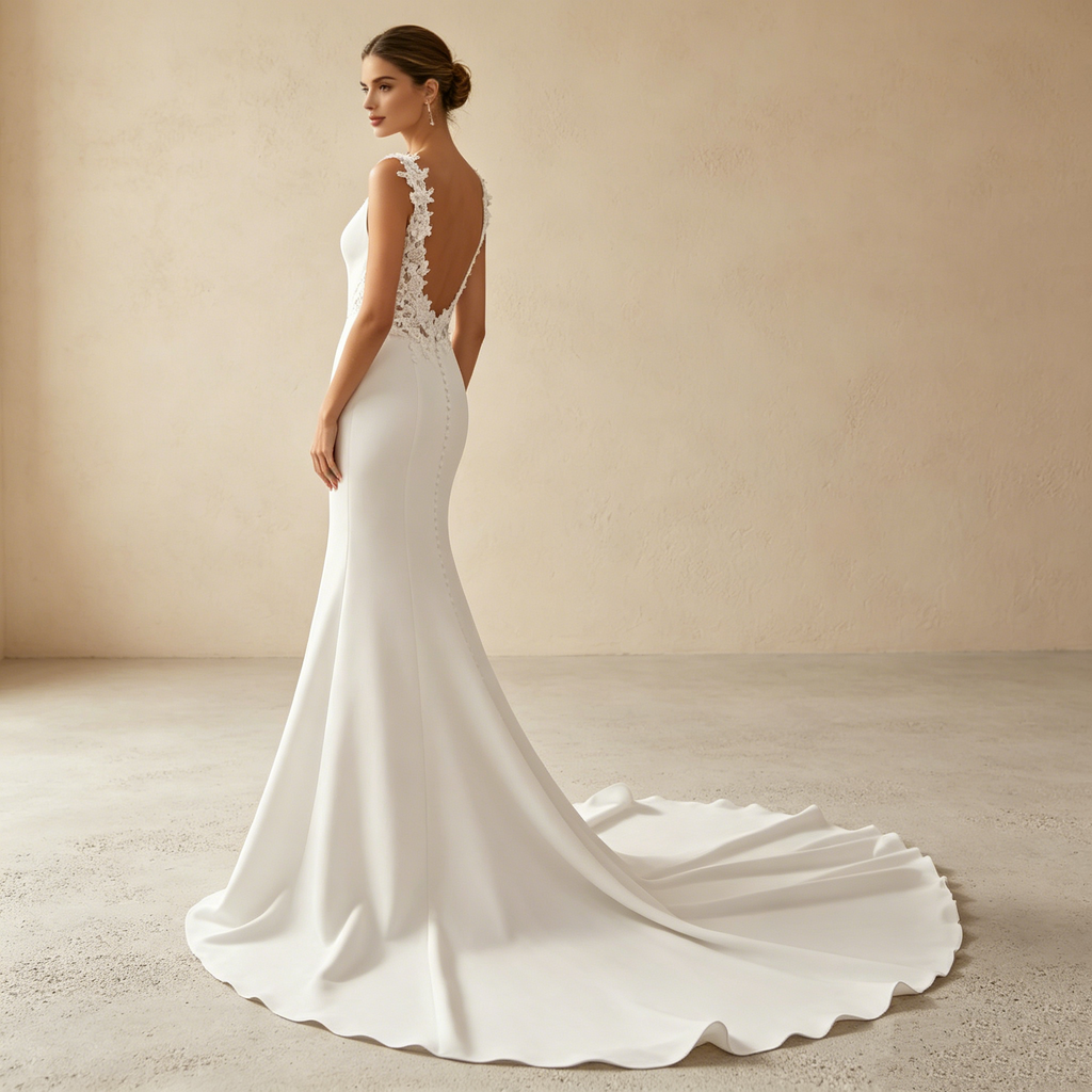 Elegantes Meerjungfrau-Abendkleid in Elfenbein – Exklusives Maxikleid mit tiefem V-Ausschnitt und Spitzenverzierung