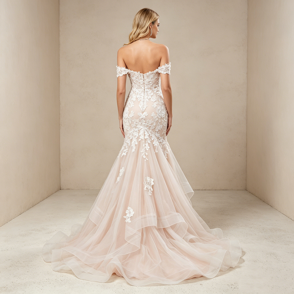 Zweifarbiges Off-Shoulder Abendkleid in Meerjungfrau-Silhouette mit Spitze | Maßanfertigung