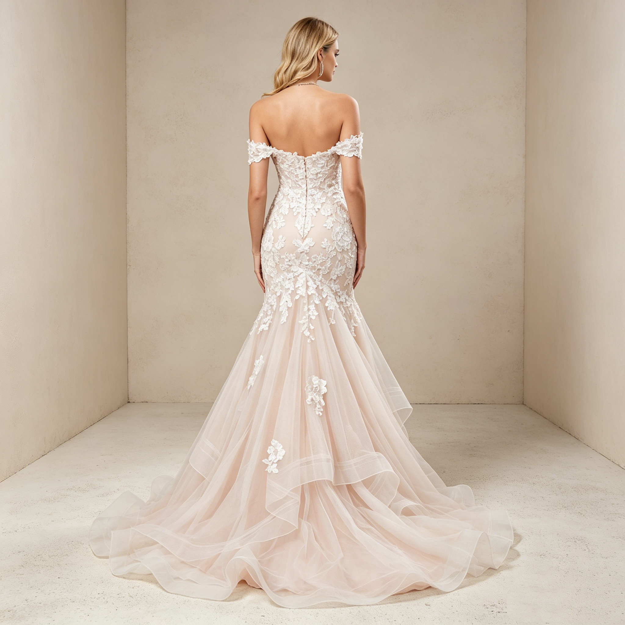 Zweifarbiges Off-Shoulder Abendkleid in Meerjungfrau-Silhouette mit Spitze | Maßanfertigung