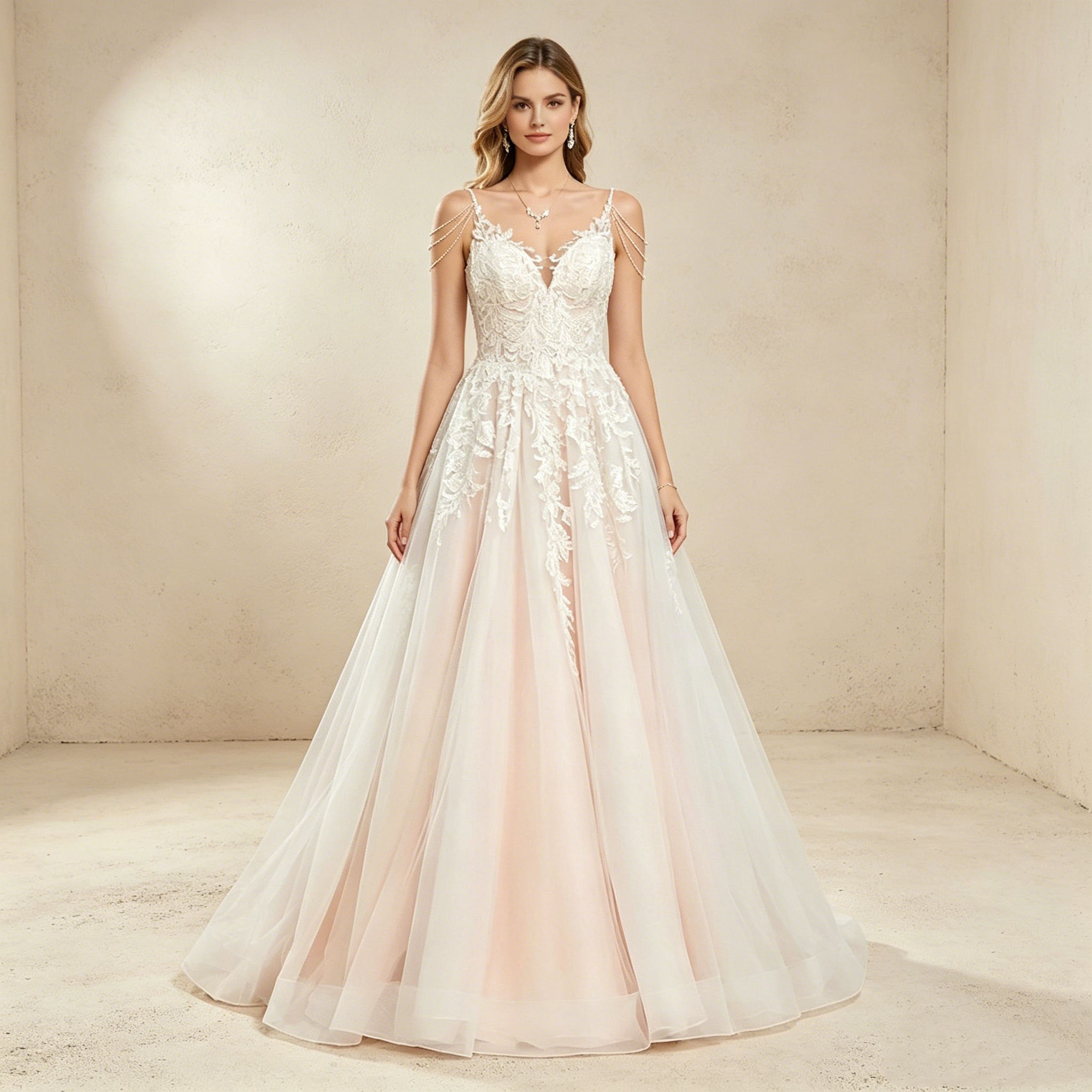 Exklusives Maxikleid mit floraler Spitze und Perlenketten-Details, elegantes bodenlanges Abendkleid mit V-Ausschnitt in A-Linie