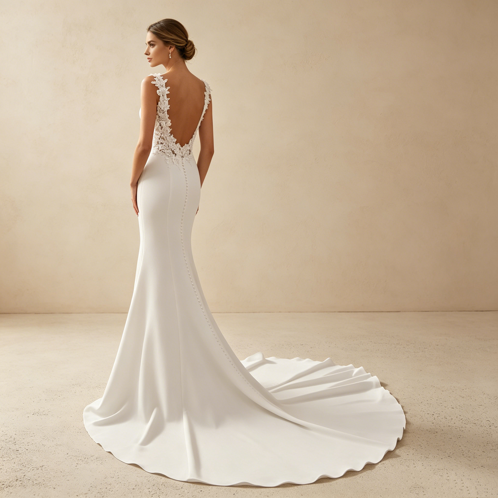 Elegantes Meerjungfrau-Abendkleid in Elfenbein – Exklusives Maxikleid mit tiefem V-Ausschnitt und Spitzenverzierung