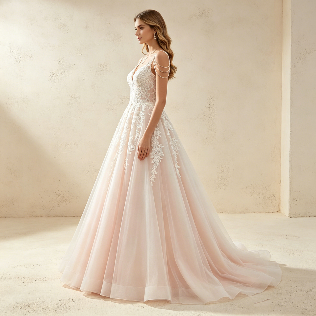 Exklusives Maxikleid mit floraler Spitze und Perlenketten-Details, elegantes bodenlanges Abendkleid mit V-Ausschnitt in A-Linie