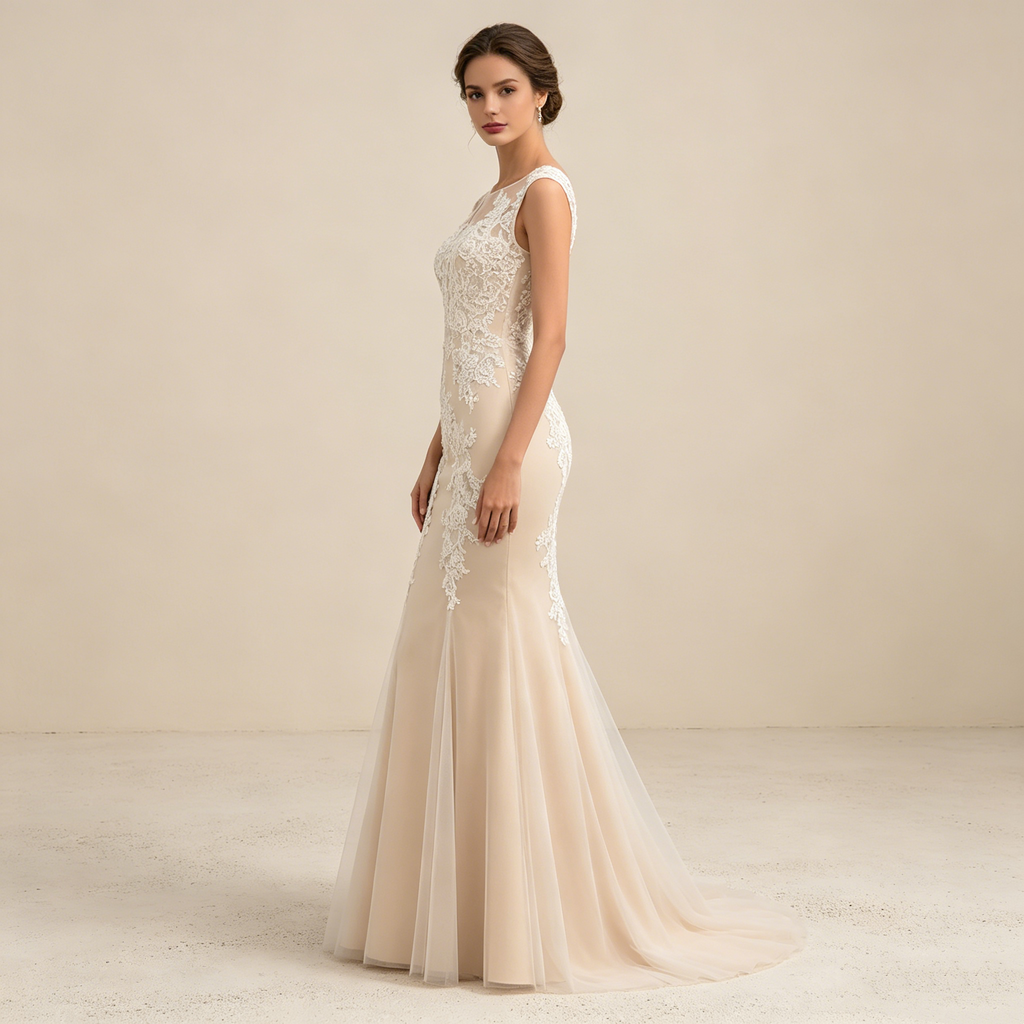 Elegantes Meerjungfrau-Abendkleid mit Illusion-Ausschnitt und Spitze | Maßanfertigung
