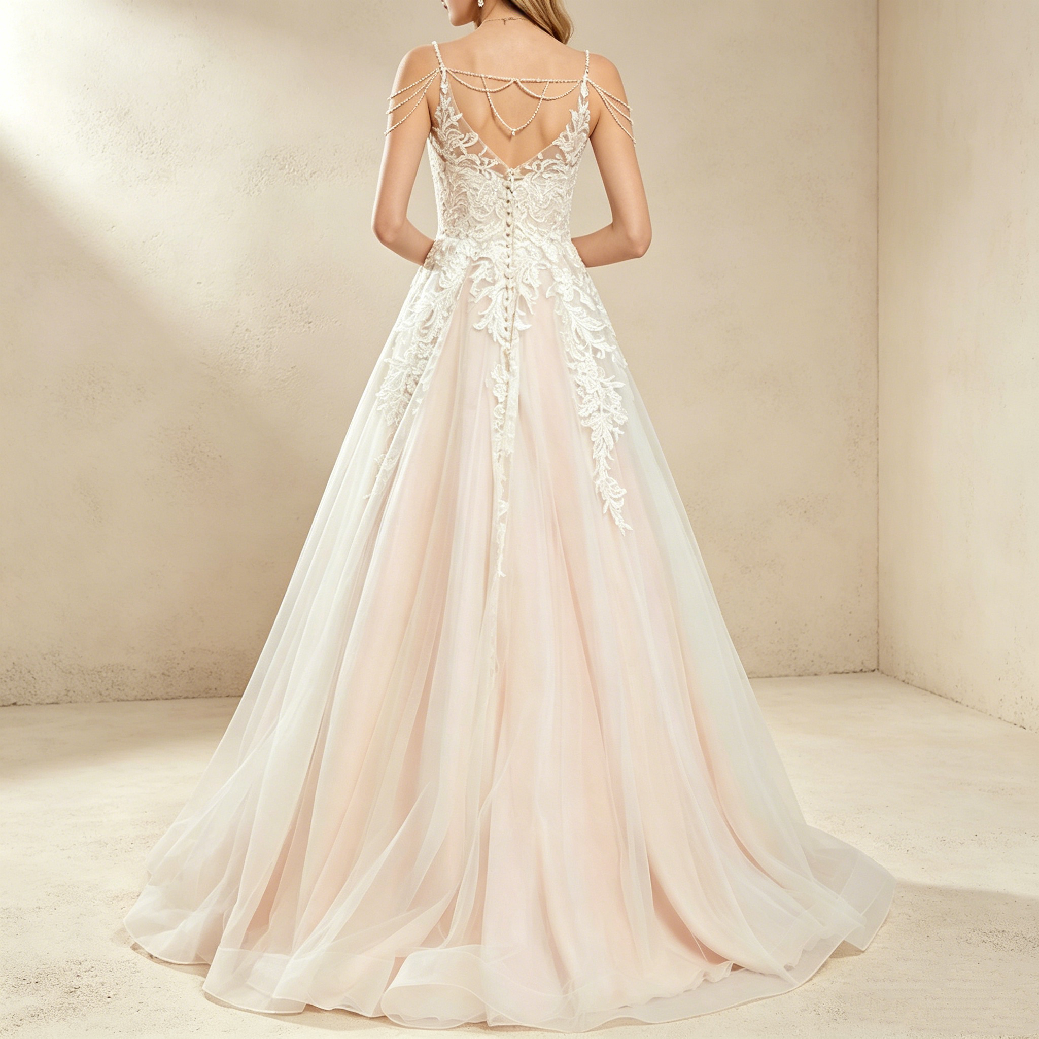 Exklusives Maxikleid mit floraler Spitze und Perlenketten-Details, elegantes bodenlanges Abendkleid mit V-Ausschnitt in A-Linie