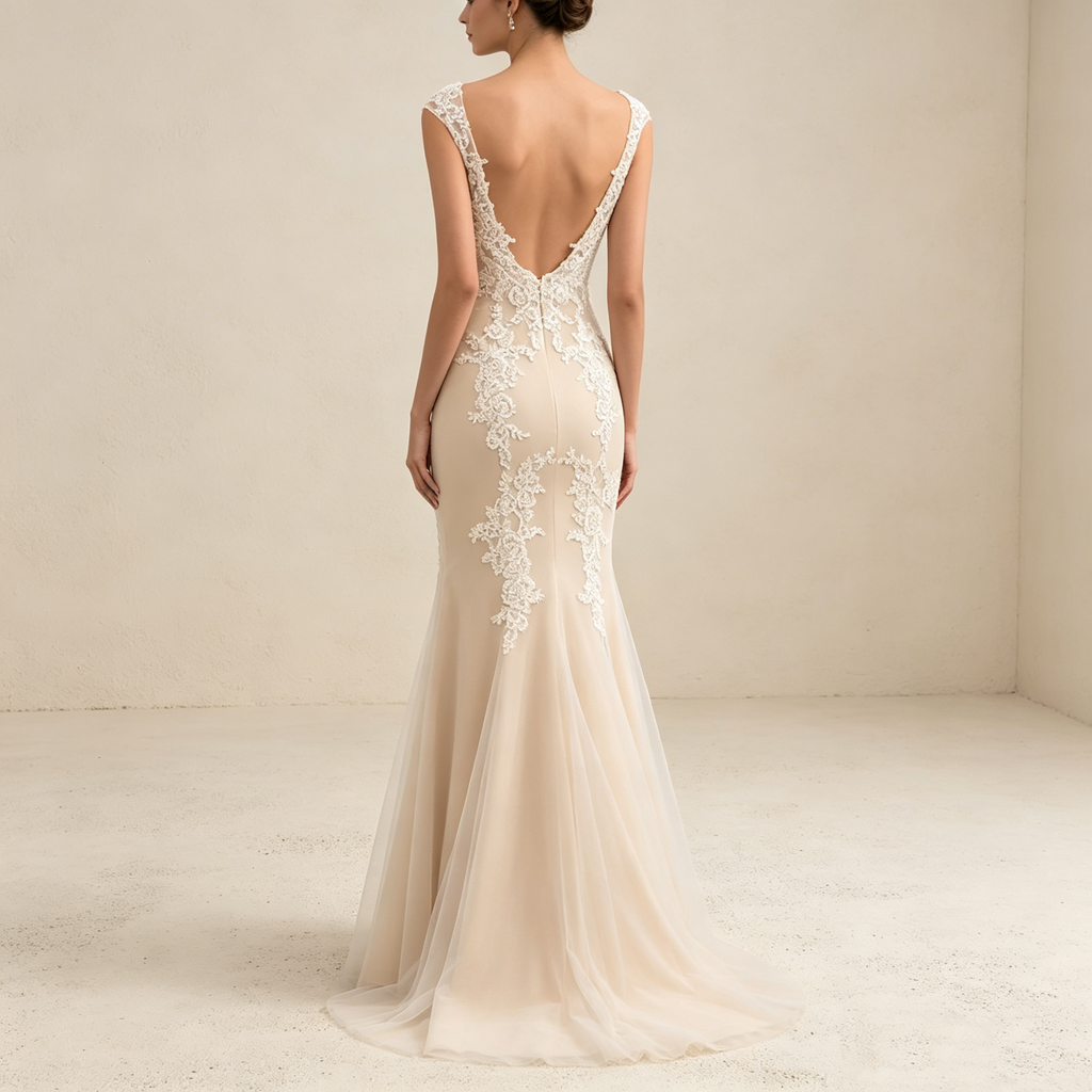 Elegantes Meerjungfrau-Abendkleid mit Illusion-Ausschnitt und Spitze | Maßanfertigung