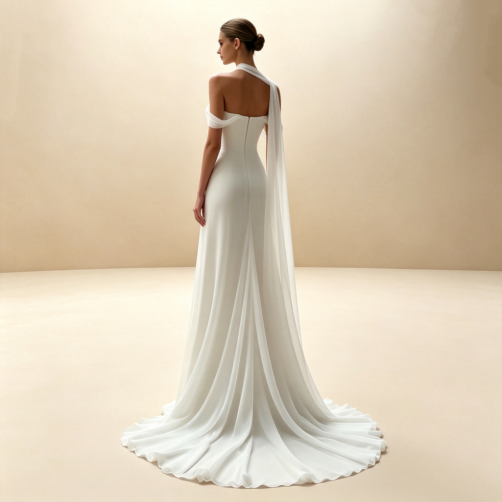 Elegantes Off‑Schulter Langkleid mit Schal‑Detail Schlitz figurbetontes Abendkleid für Damen