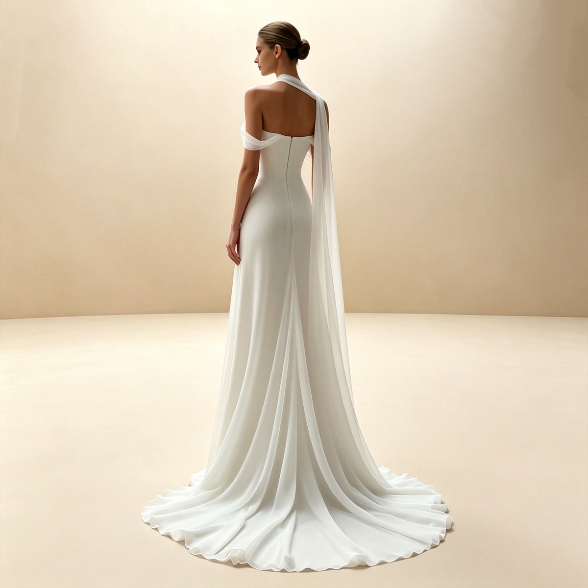 Elegantes Off‑Schulter Langkleid mit Schal‑Detail Schlitz figurbetontes Abendkleid für Damen