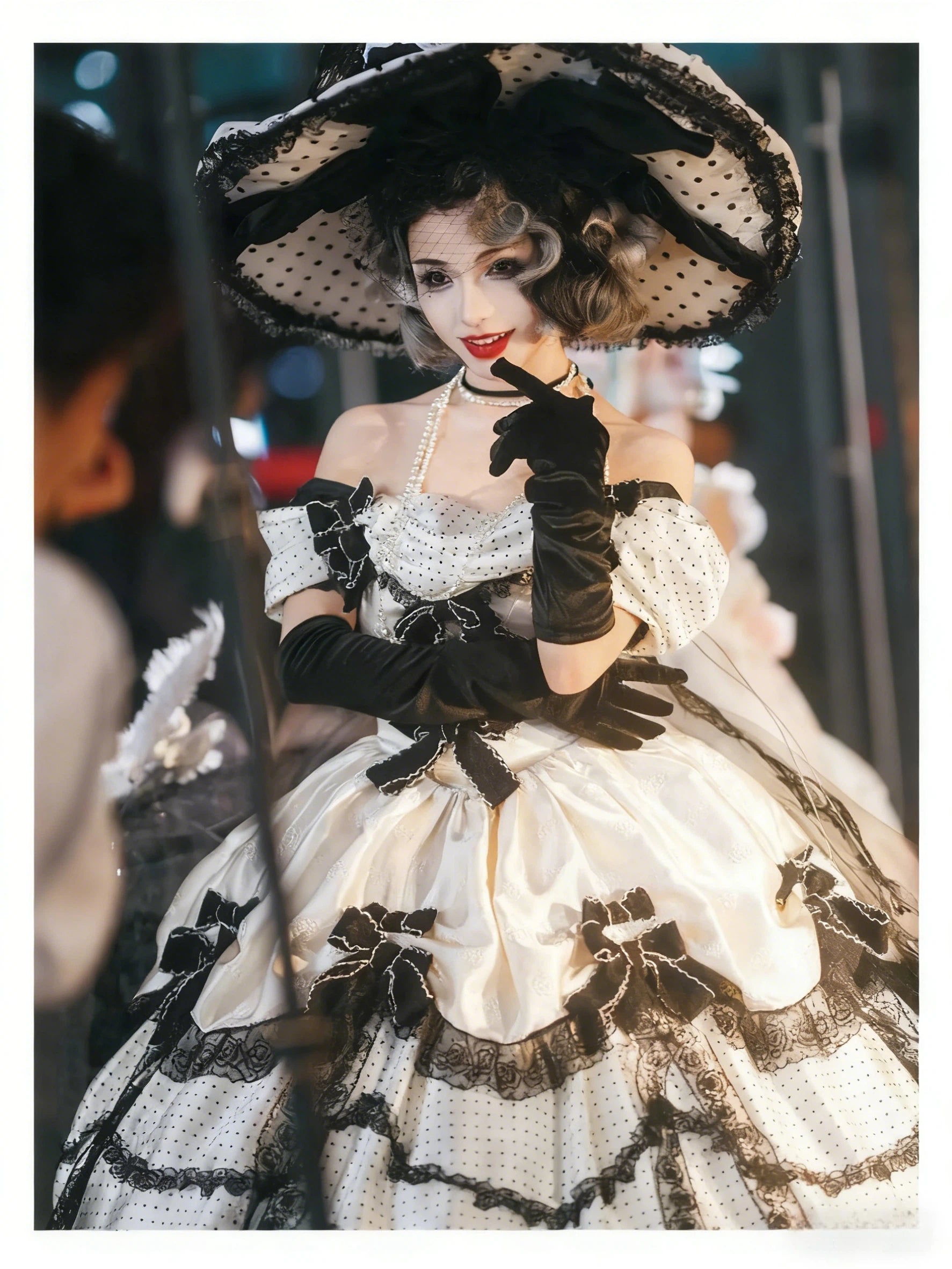 Gothic Lolita Abiballkleid Weiß Schwarz Lang Ärmellos Plus Size Für Tee Party 34-42