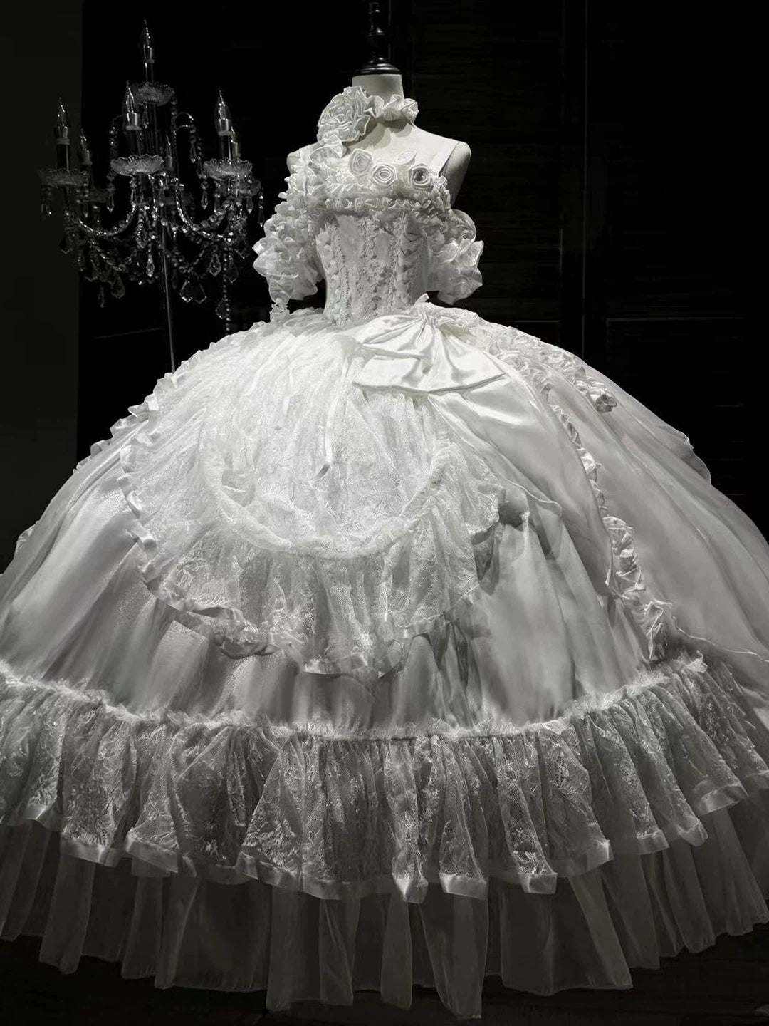 Hime Lolita Ballkleid Weiß Lang Ärmellos OP Hochzeit für Teeparty 34-44