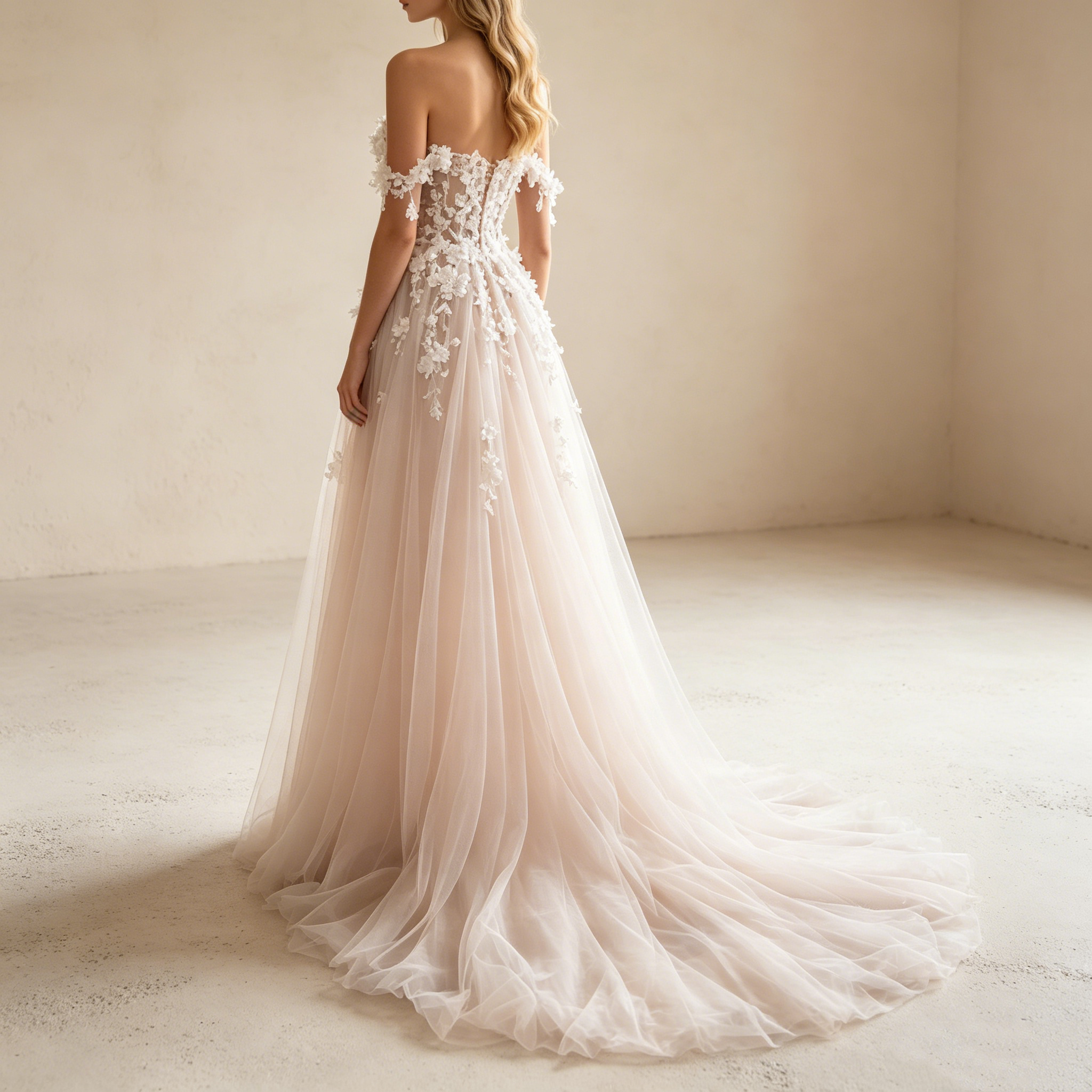 Exklusives Tüll-Maxikleid mit 3D-Blütenapplikationen – Elegantes Abendkleid mit hohem Beinschlitz und Illusions-Korsett