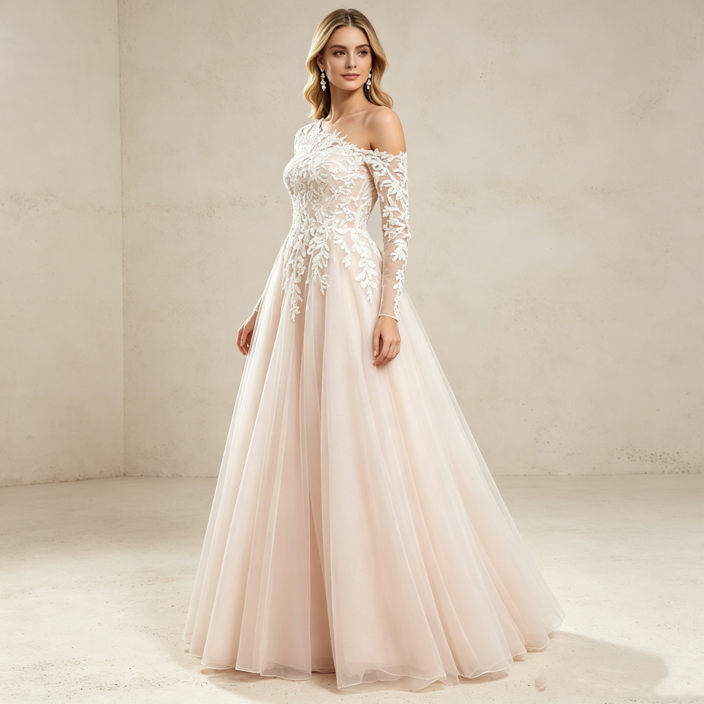 Minimalistisches Abendkleid mit tiefem V-Ausschnitt und Chiffon-Schleppe