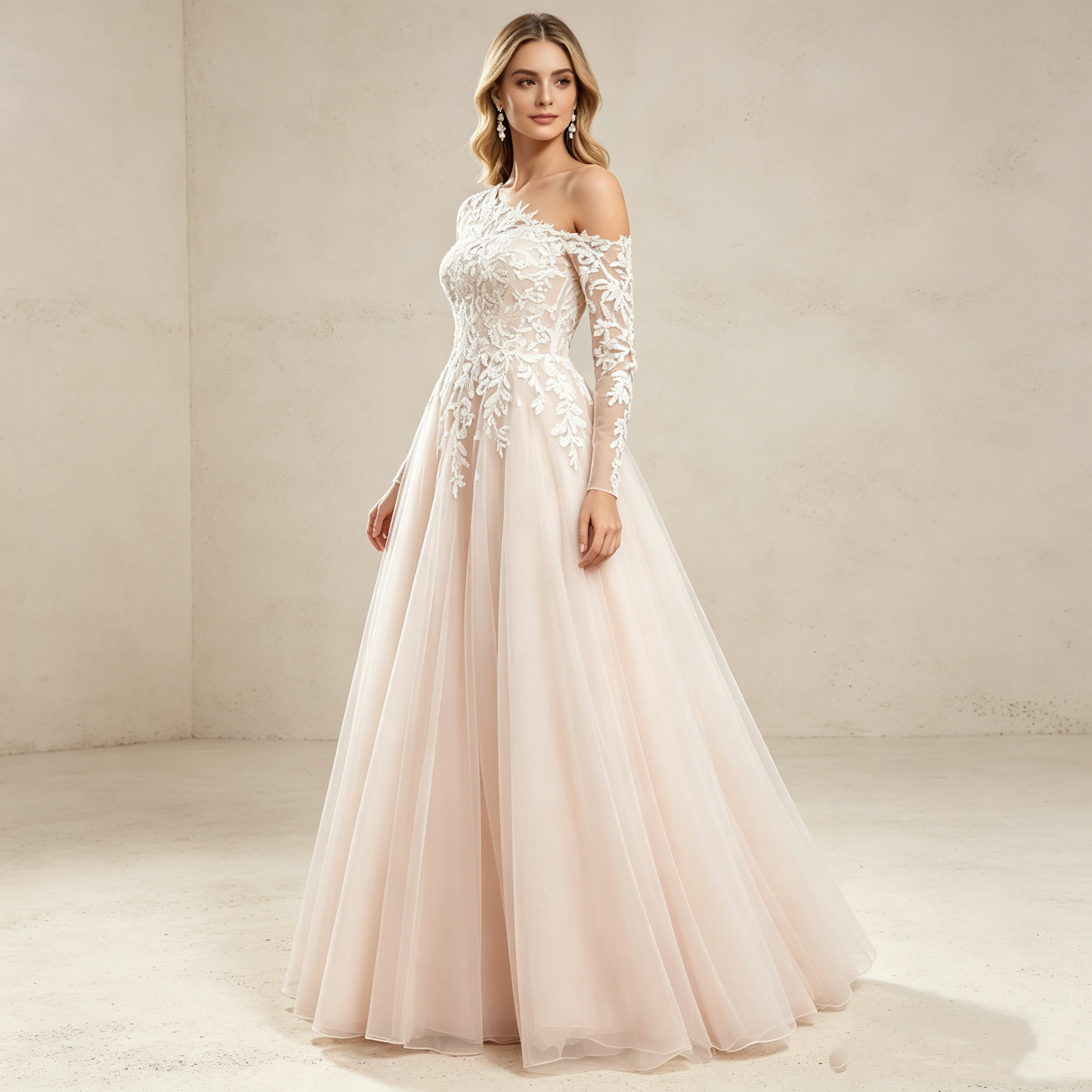 Minimalistisches Abendkleid mit tiefem V-Ausschnitt und Chiffon-Schleppe