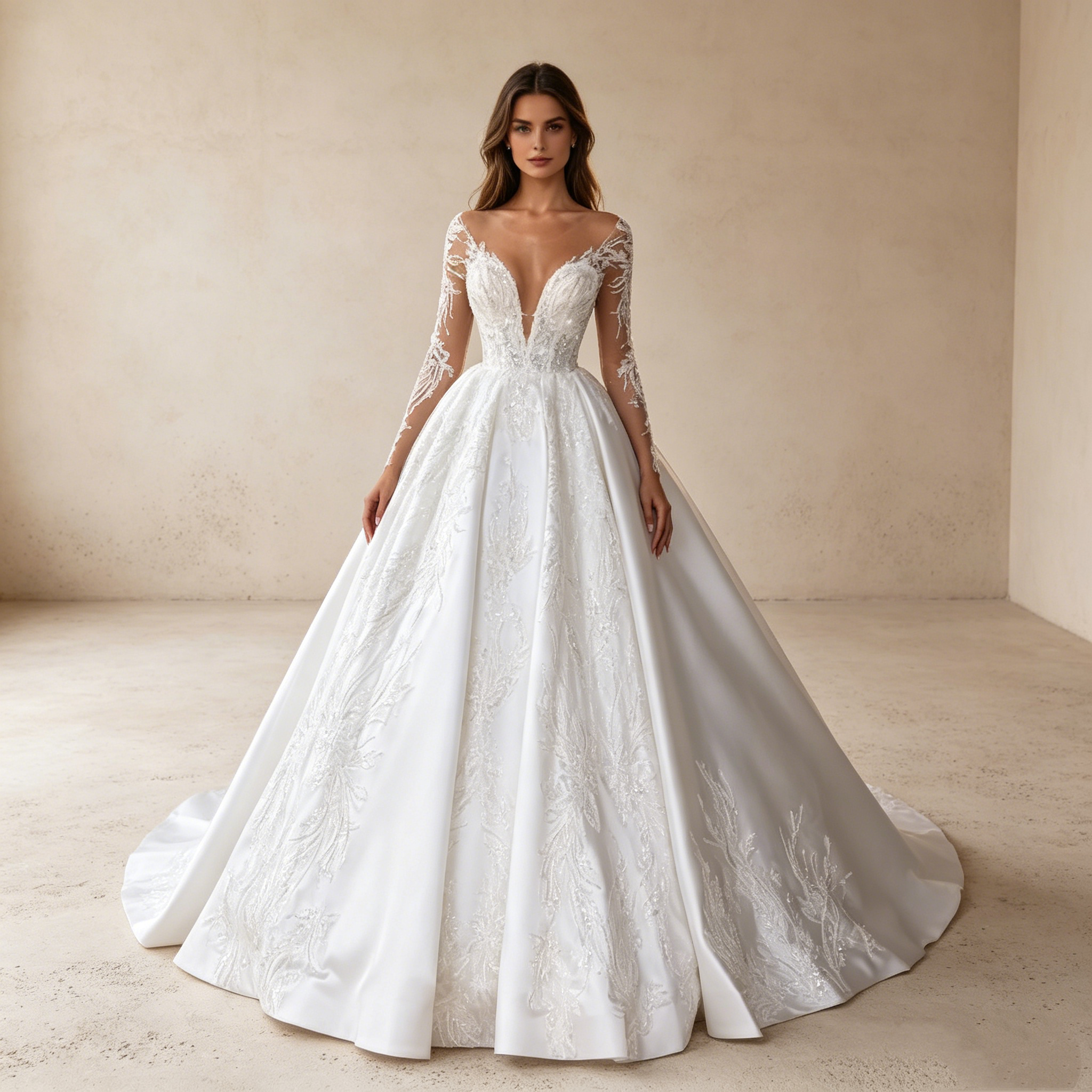 Königlicher Luxus: Voluminöse Satin-Ballrobe mit funkelndem Glitzer-Dekor und eleganten Ärmeln