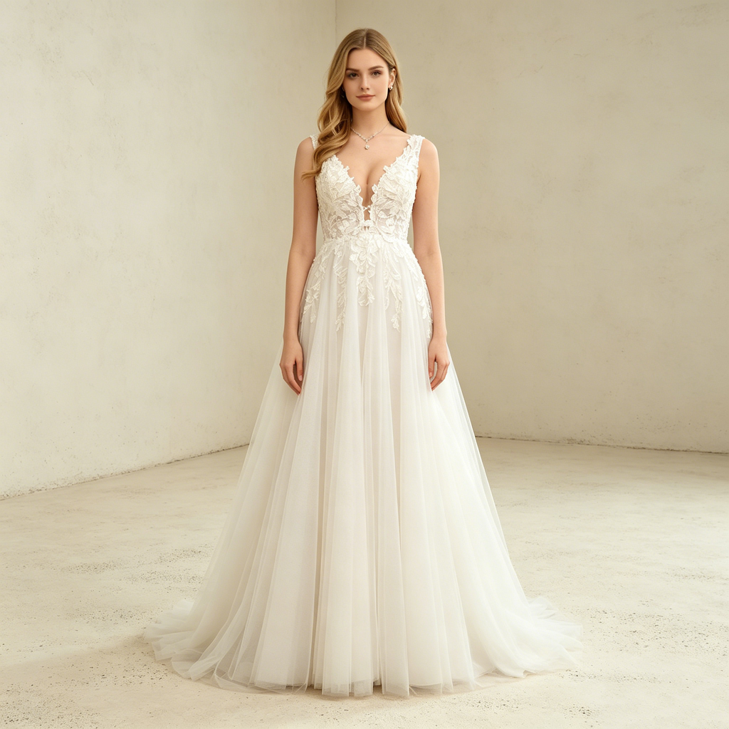 Bodenlanges A-Linien Festkleid aus Chiffon mit Spitzenärmeln